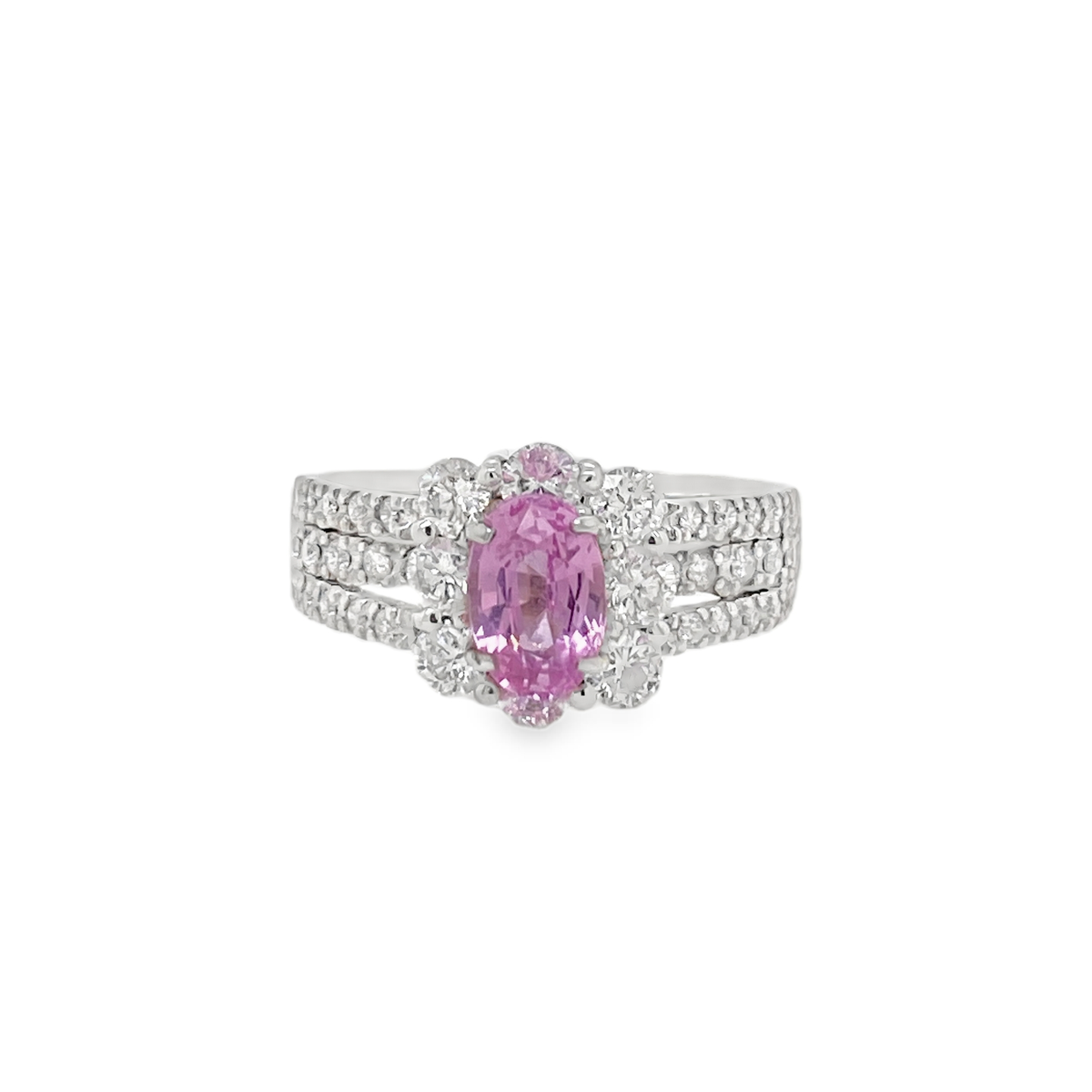 1.03ct Oval Padparadscha Sapphire & Diamond Platinum Ring