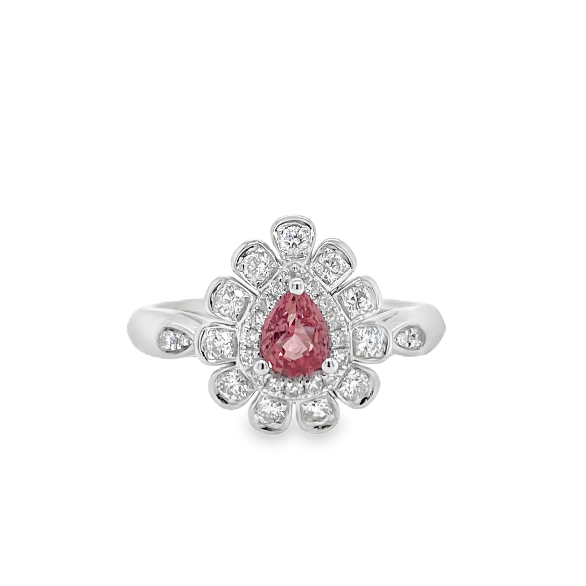 0.476ct Pear-Shaped Heated Padparadscha Sapphire & Diamond Platinum Ring