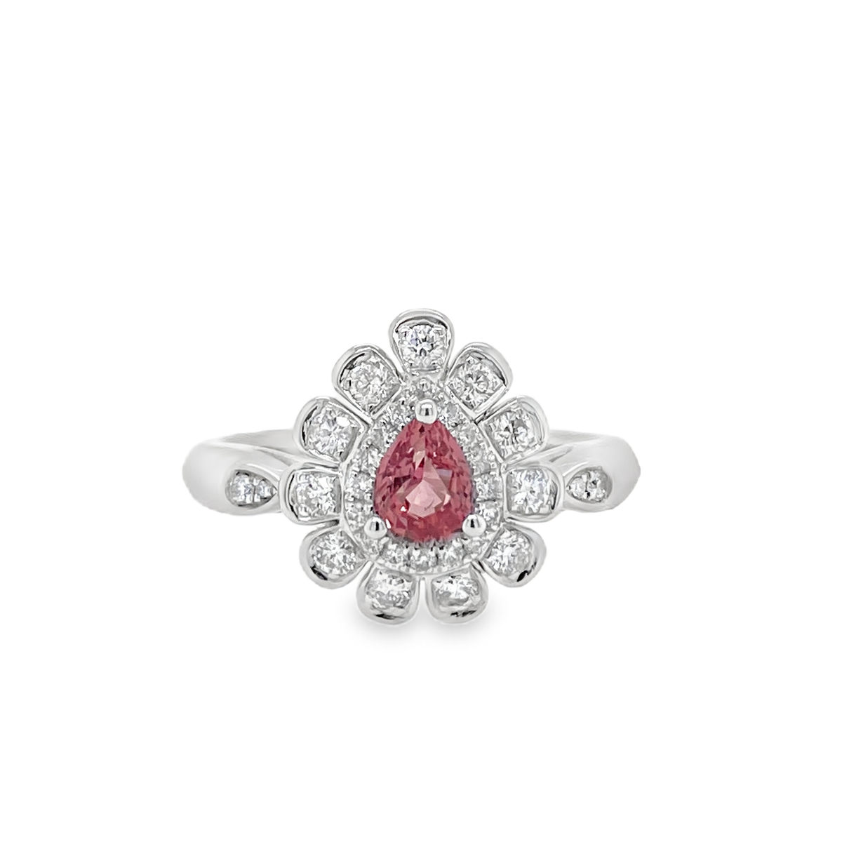 0.476ct Pear-Shaped Heated Padparadscha Sapphire & Diamond Platinum Ring