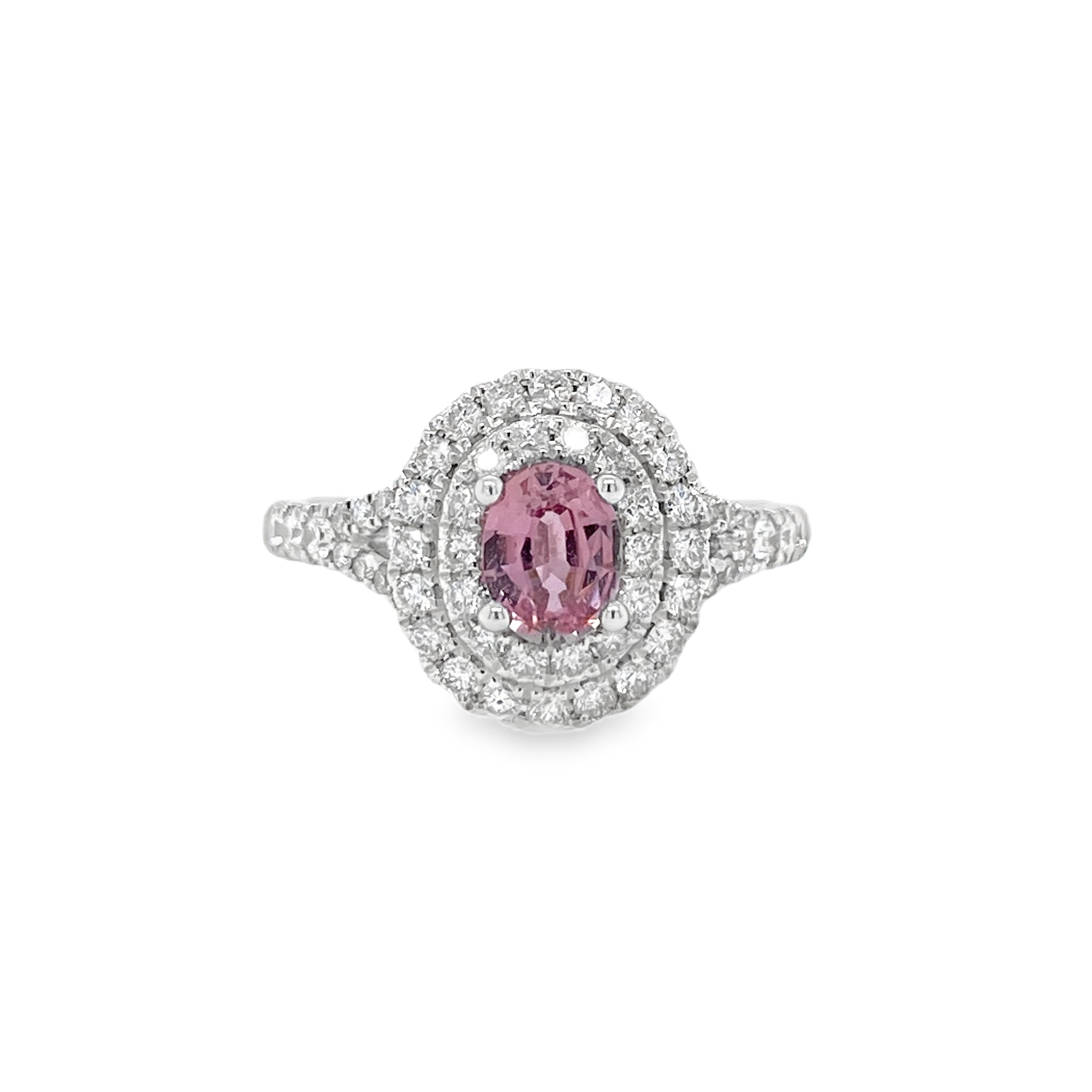 0.634ct Oval Padparadscha Sapphire & Diamond Platinum Ring