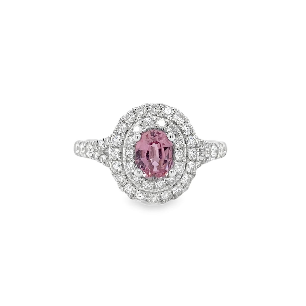 0.634ct Oval Padparadscha Sapphire & Diamond Platinum Ring