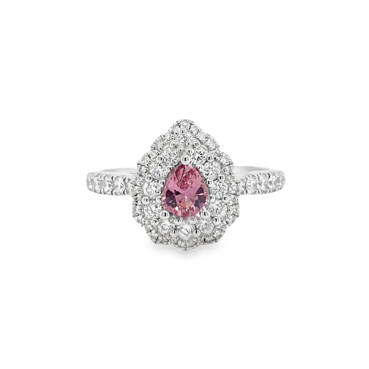 0.415ct Pear-Shaped Heated Padparadscha Sapphire & Diamond Ring