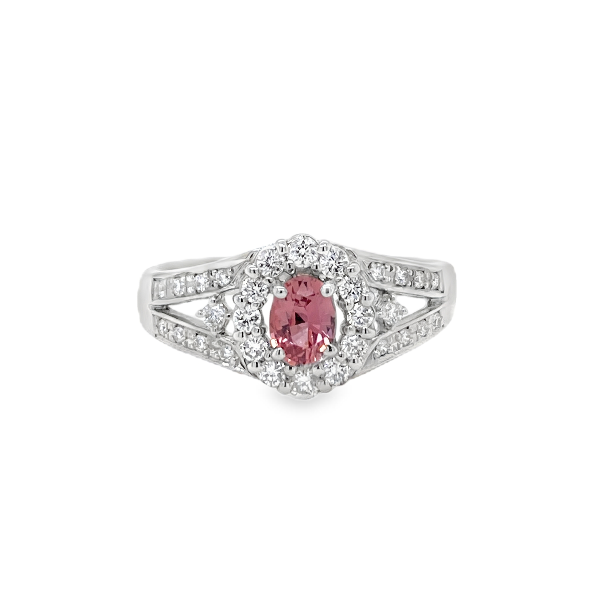 0.41ct Oval Padparadscha Sapphire & Diamond Platinum Ring