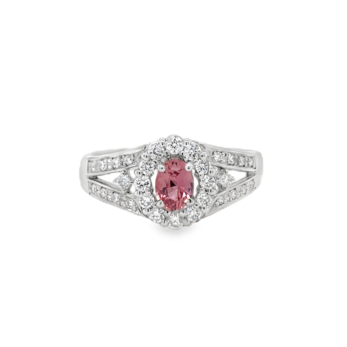 0.41ct Oval Padparadscha Sapphire & Diamond Platinum Ring