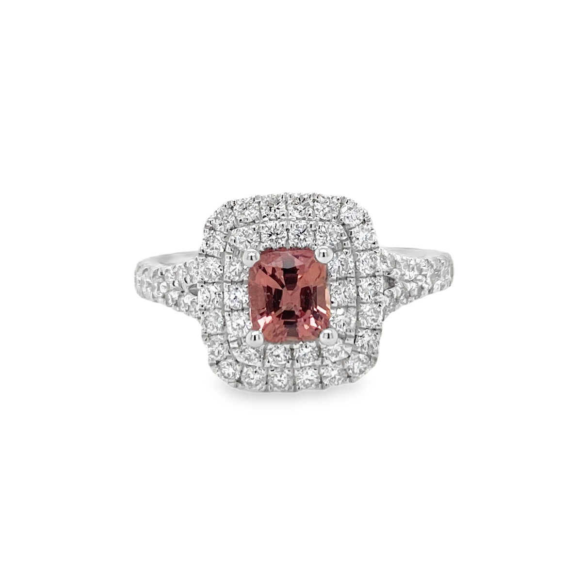 0.69ct Cushion-Cut Heated Padparadscha Sapphire & Diamond Ring