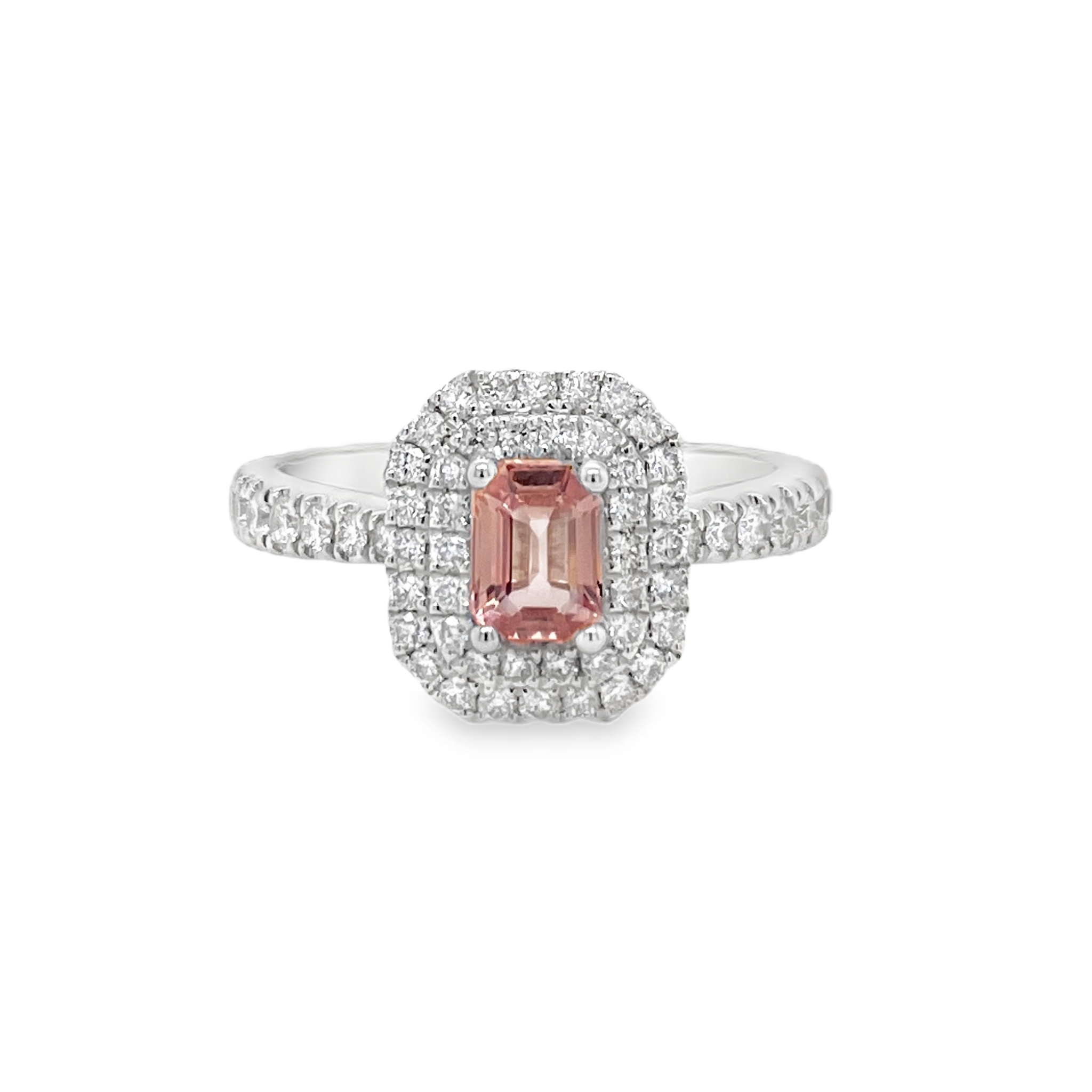 0.67ct Octagonal No-Heat Padparadscha Sapphire & Diamond Ring