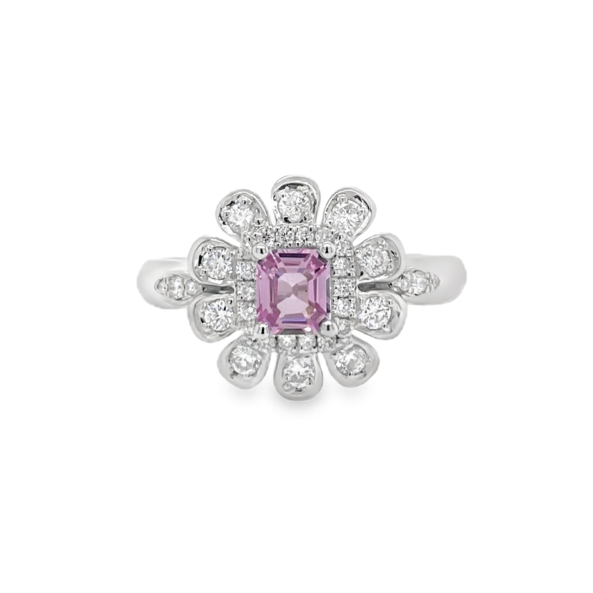 0.461ct Rectangular-Cut Heated Padparadscha Sapphire & Diamond Platinum Ring