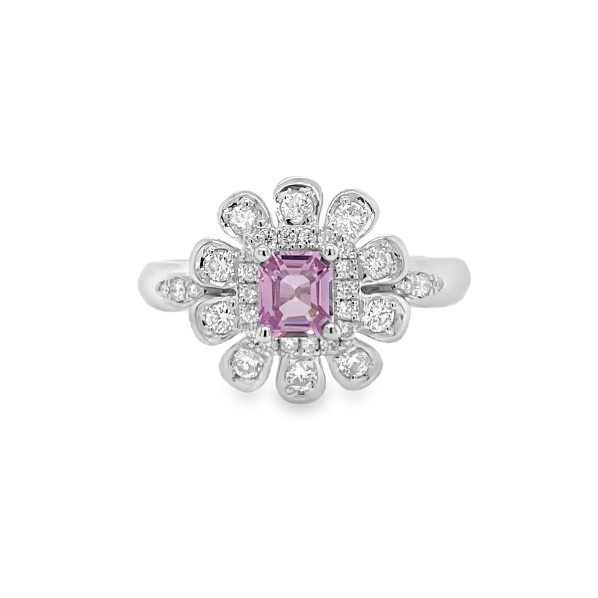 0.461ct Rectangular-Cut Heated Padparadscha Sapphire & Diamond Platinum Ring