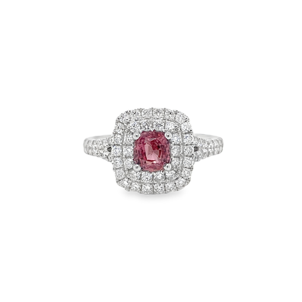 0.86ct Cushion-Cut Heated Padparadscha Sapphire & Diamond Ring