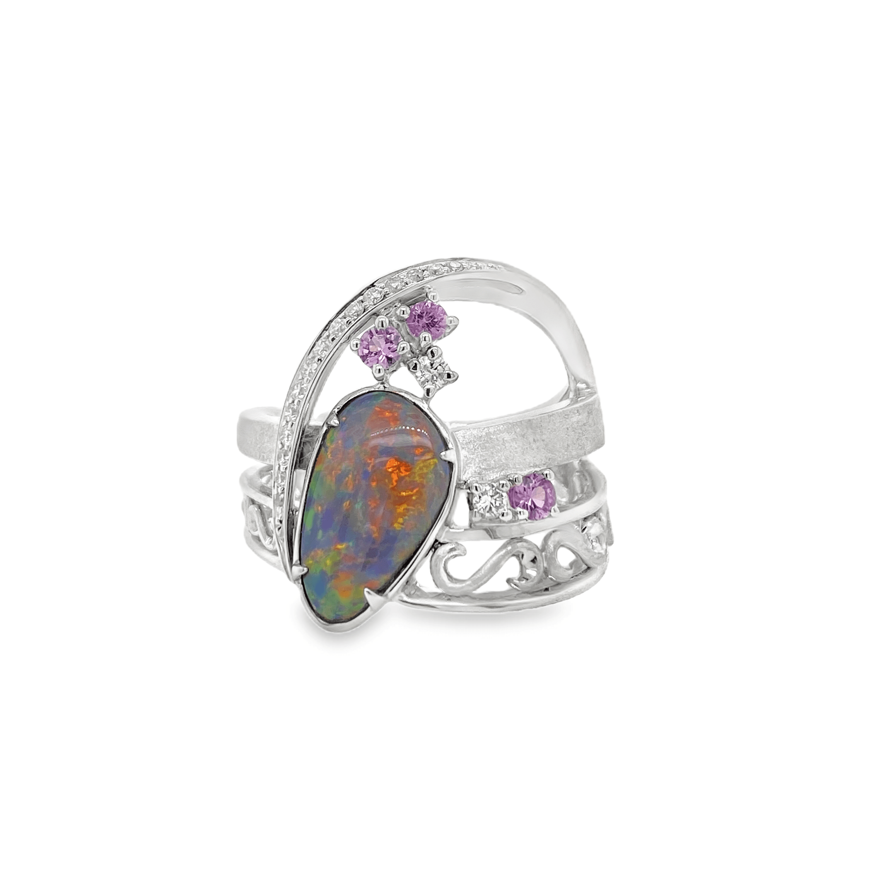 0.22ct Black Opal and Pink Diamond Ring - Candid Japan