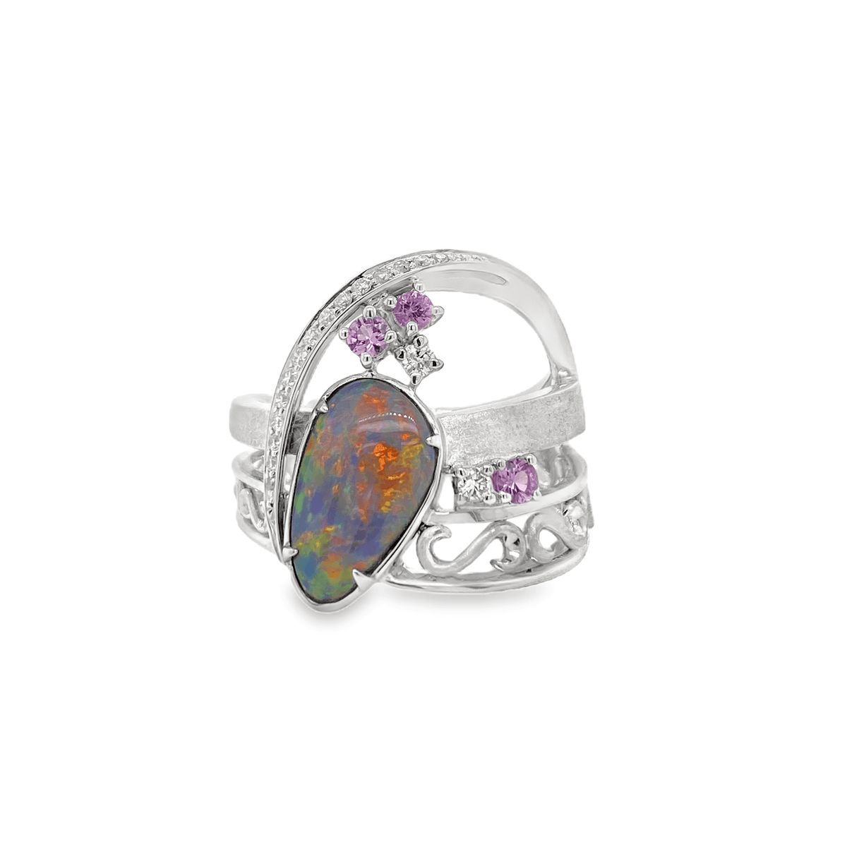 0.22ct Black Opal and Pink Diamond Ring - Candid Japan
