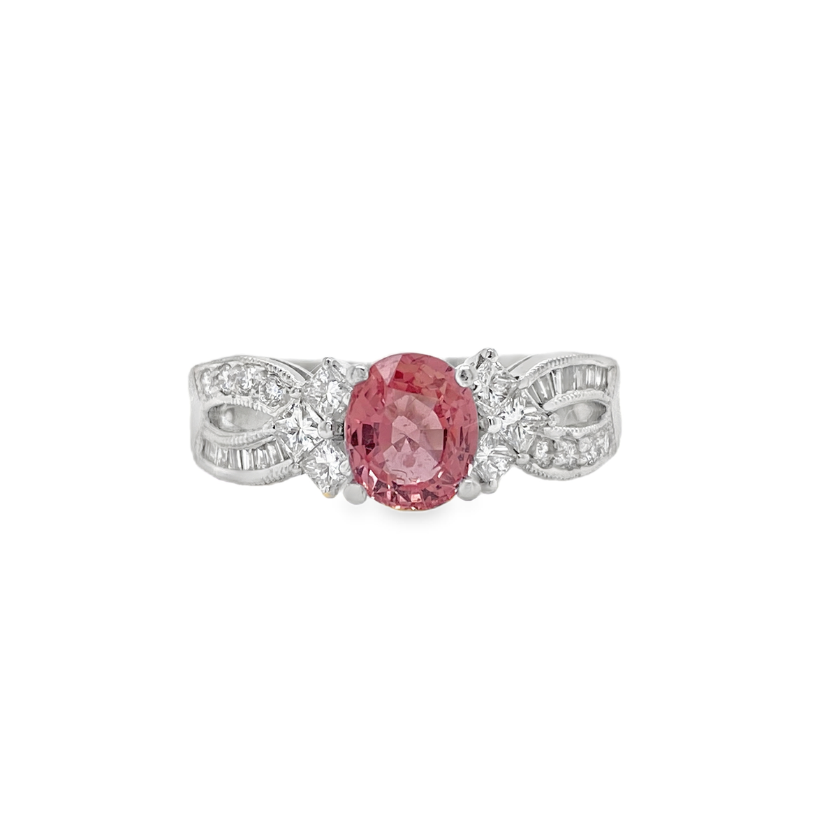 1.12ct Oval Padparadscha Sapphire & Diamond Platinum Ring