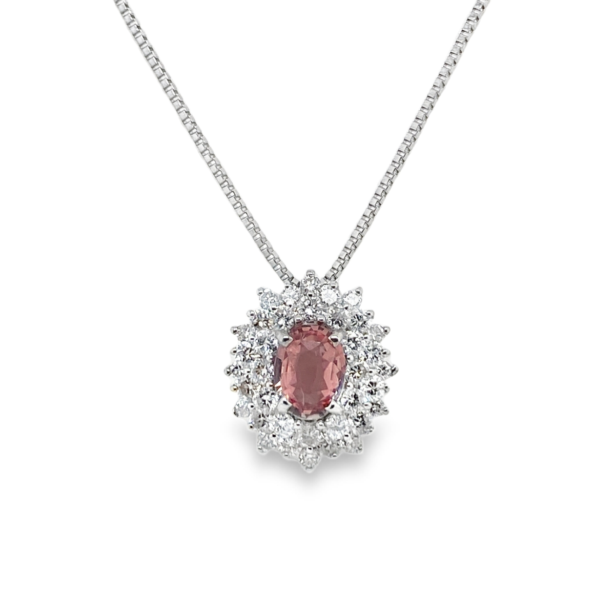 0.58ct Oval Heated Padparadscha Sapphire & Diamond Platinum Pendant