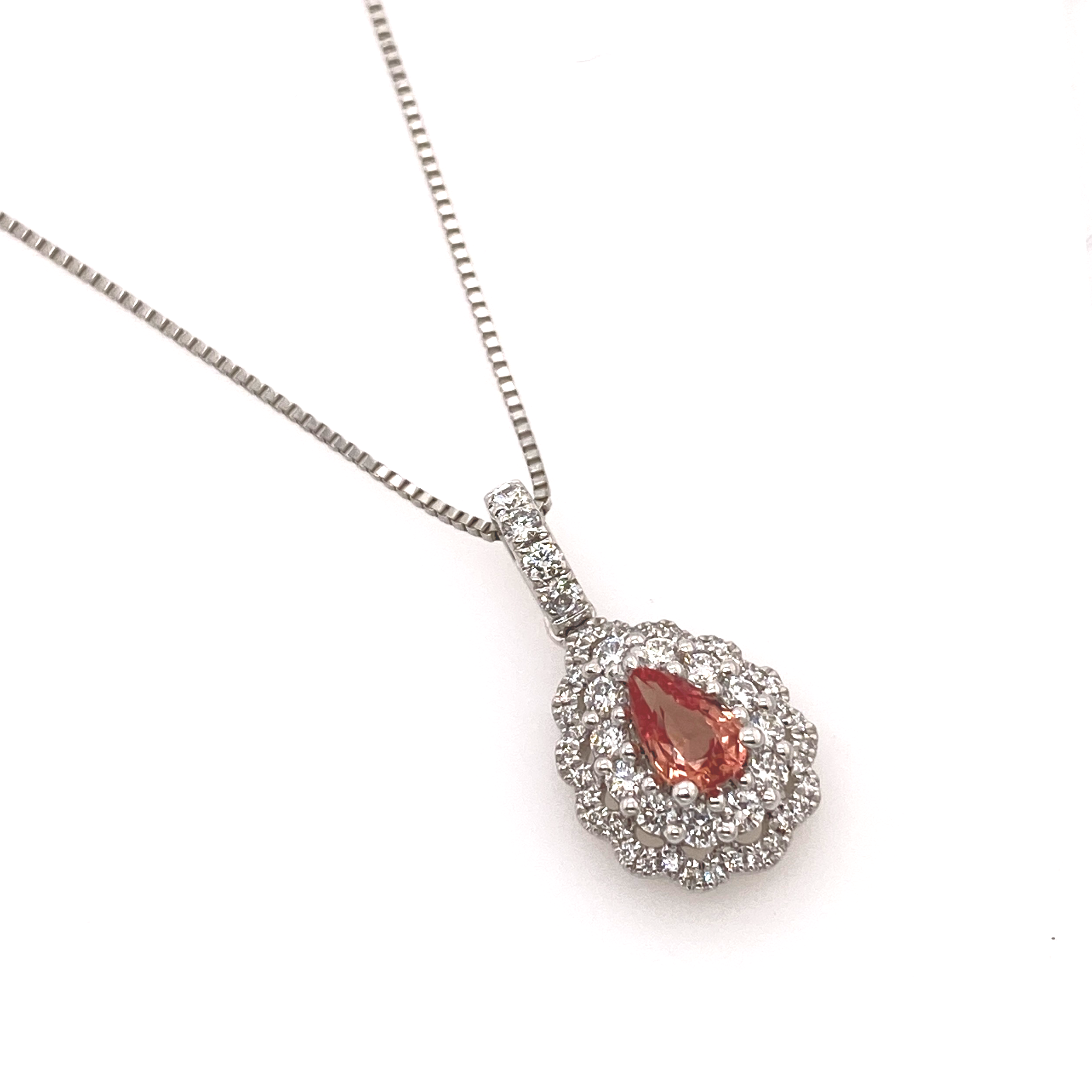 0.42ct Pear-Shaped Padparadscha Sapphire & Diamond Pendant
