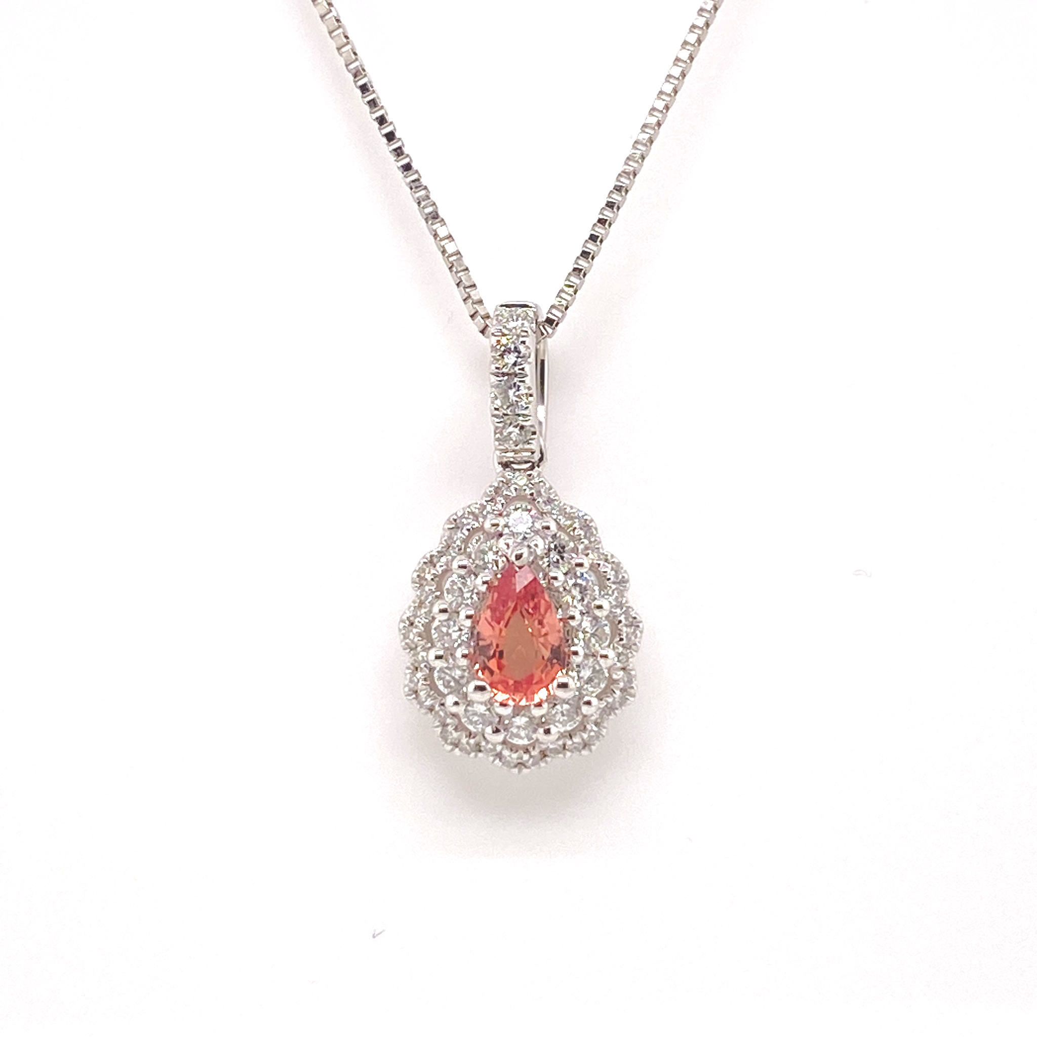 0.42ct Pear-Shaped Padparadscha Sapphire & Diamond Pendant