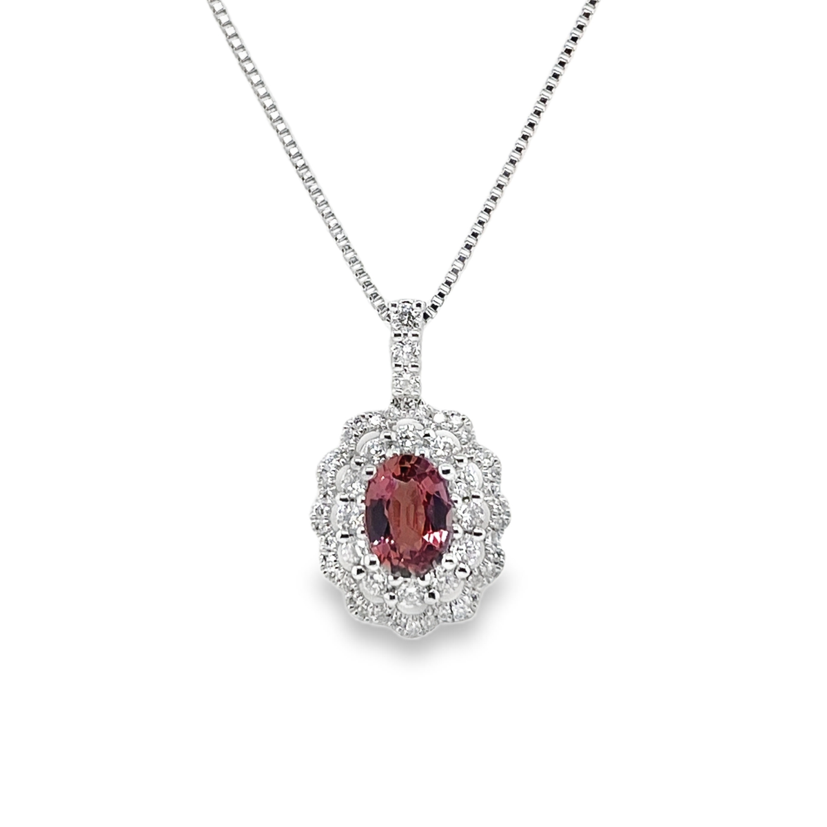 0.76ct Oval Heated Padparadscha Sapphire & Diamond Pendant