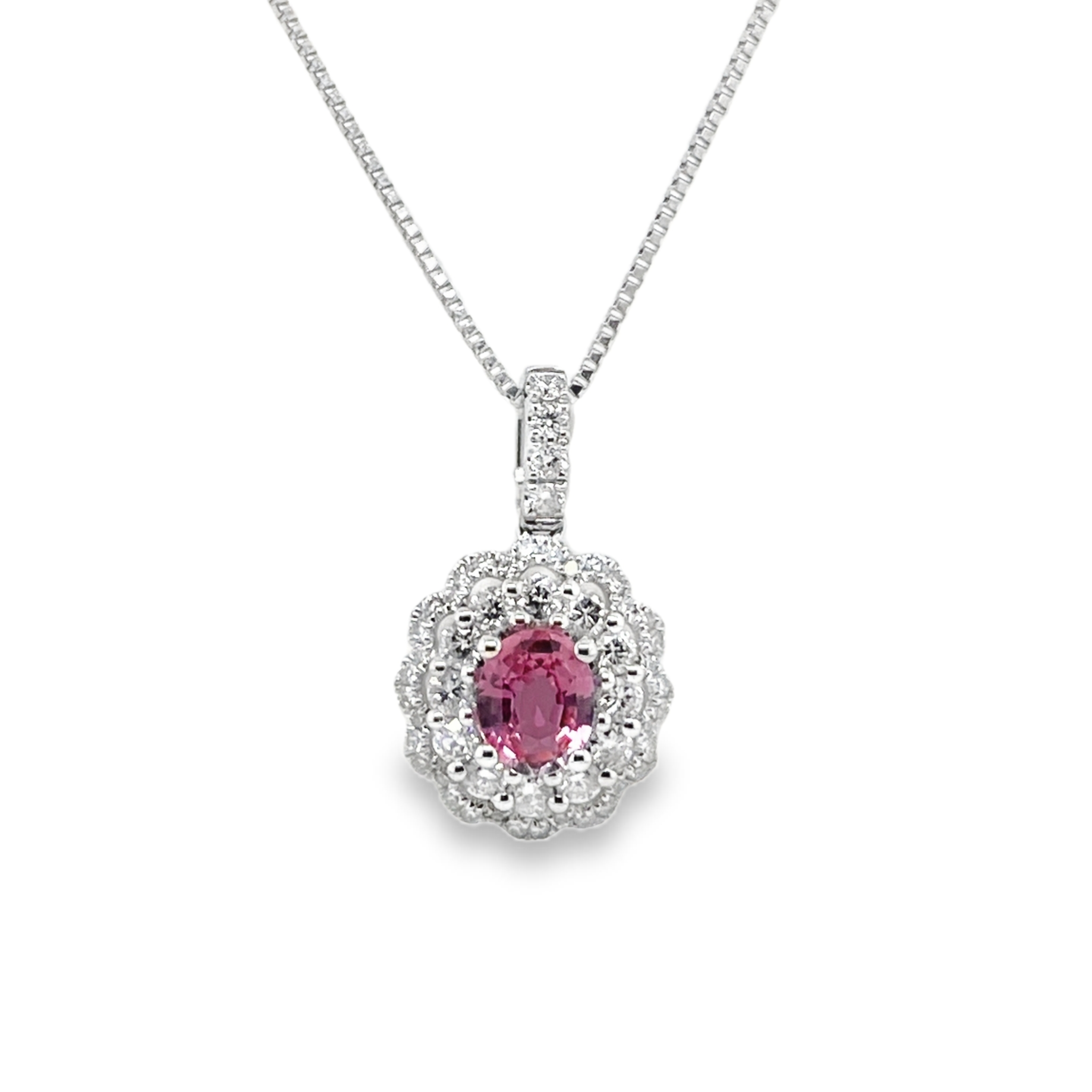 0.65ct Oval Padparadscha Sapphire & Diamond Pendant