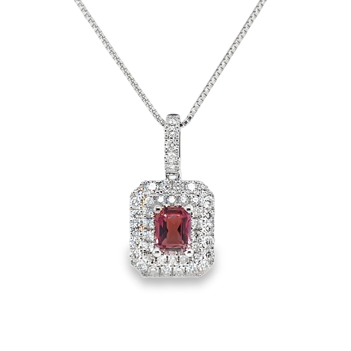 0.67ct Octagonal No-Heat Padparadscha Sapphire & Diamond Pendant
