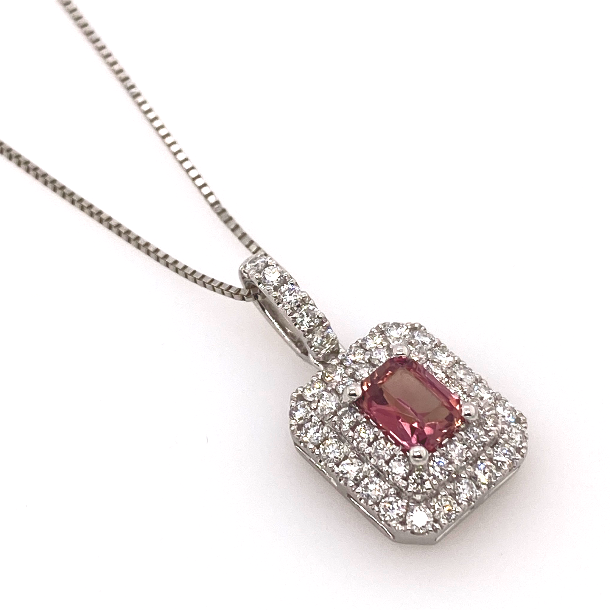 0.67ct Octagonal No-Heat Padparadscha Sapphire & Diamond Pendant