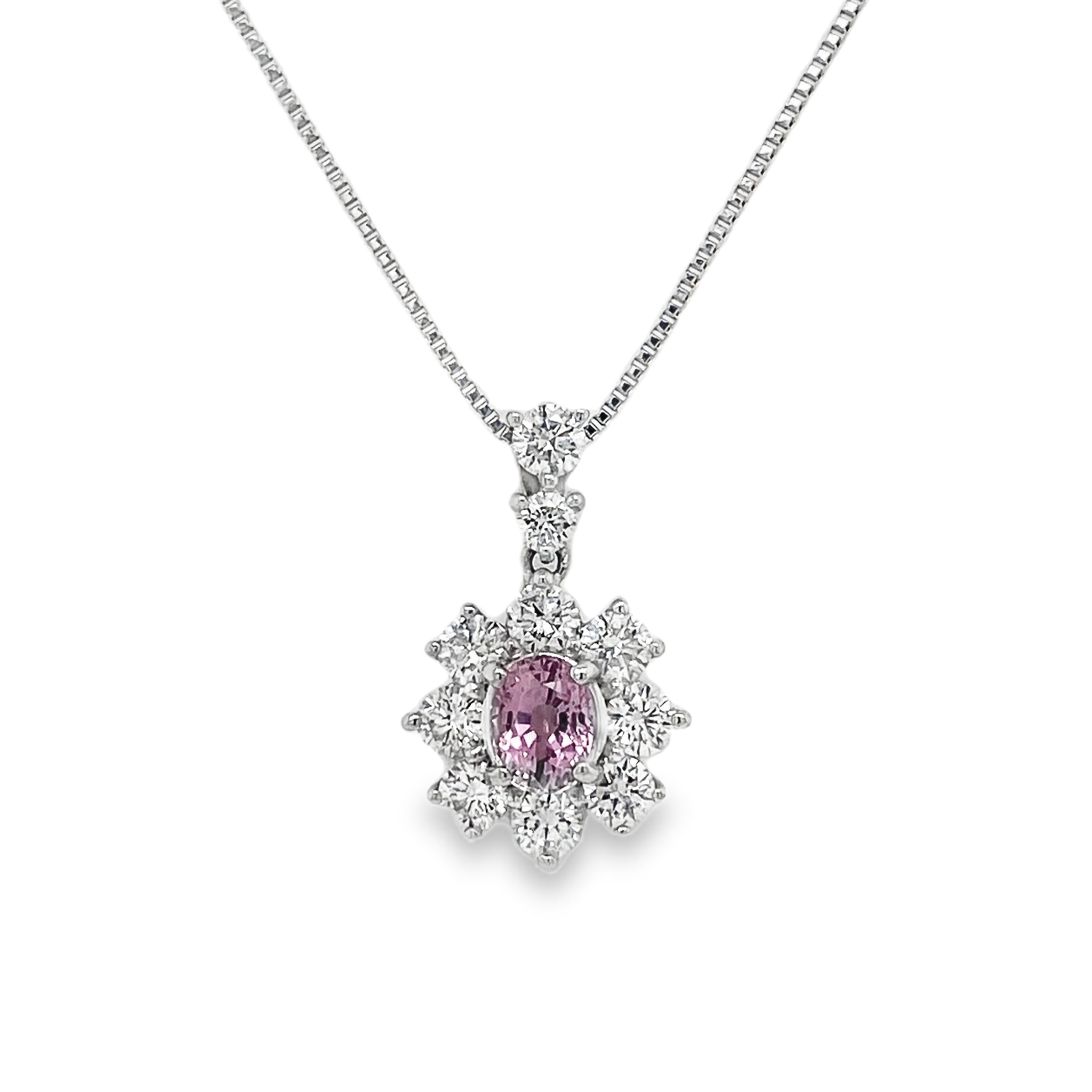 0.72ct Oval Padparadscha Sapphire & Diamond Platinum Pendant