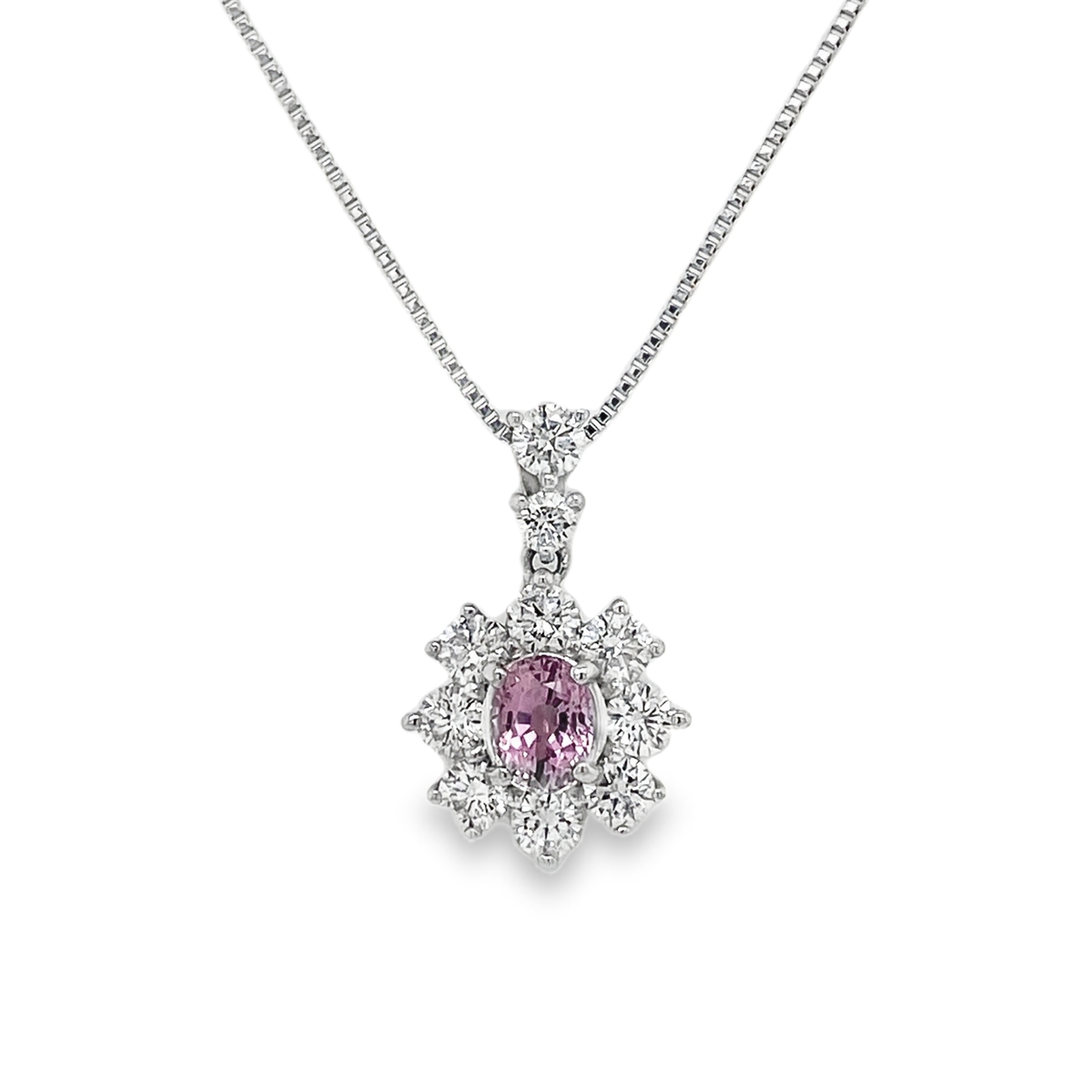 0.72ct Oval Padparadscha Sapphire & Diamond Platinum Pendant
