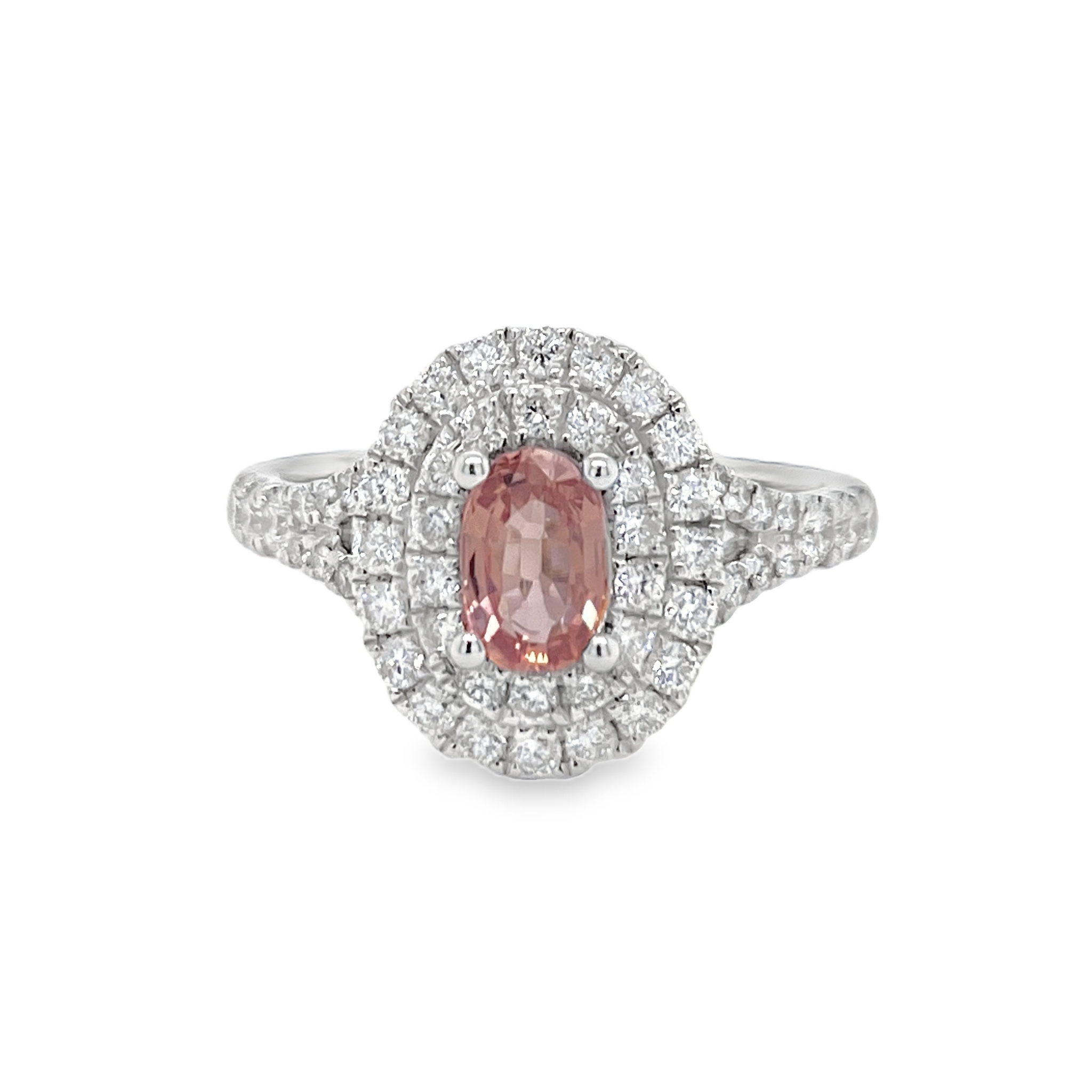 0.63ct Oval Heated Padparadscha Sapphire & Diamond Platinum Ring
