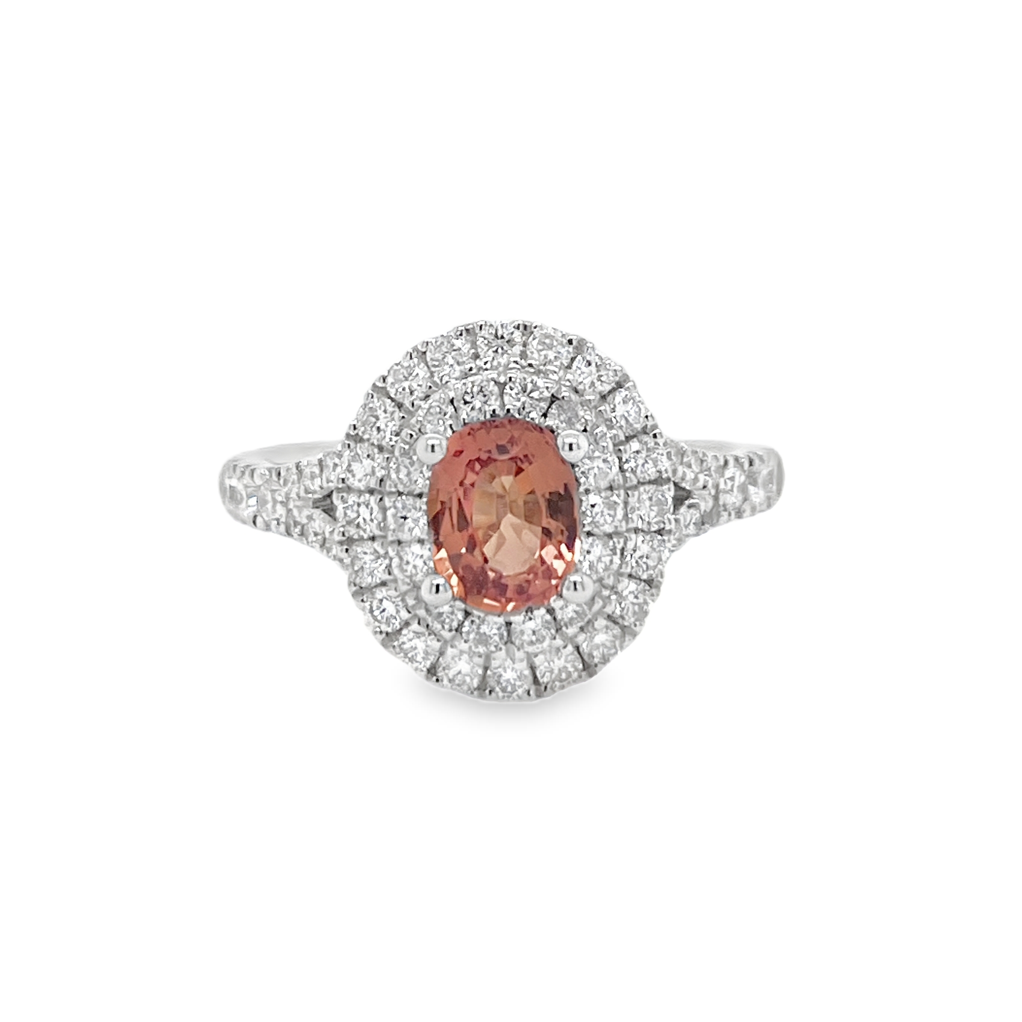 0.83ct Oval Heated Padparadscha Sapphire & Diamond Platinum Ring