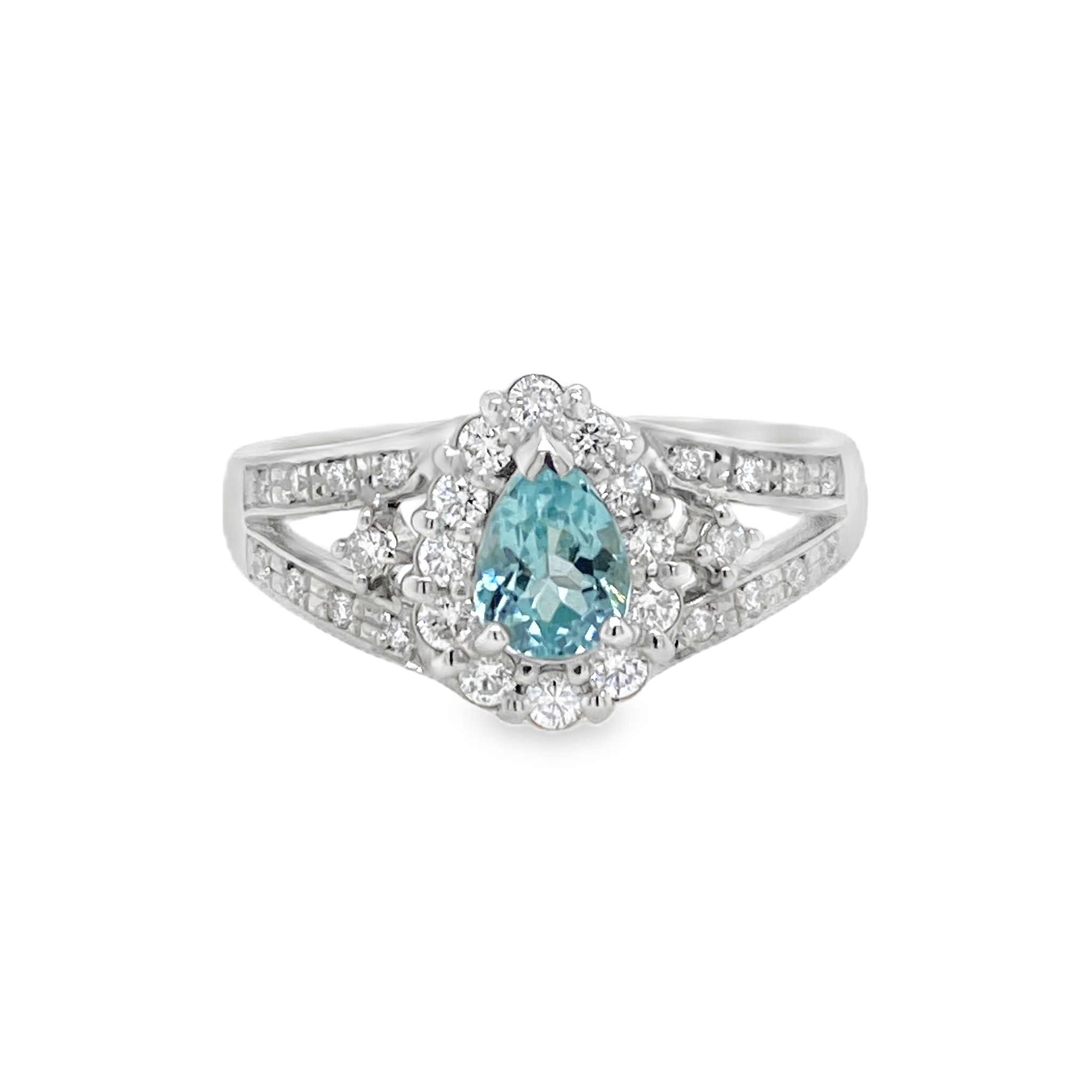0.45ct Pear-Shaped Mozambique Paraiba & Diamond Platinum Ring