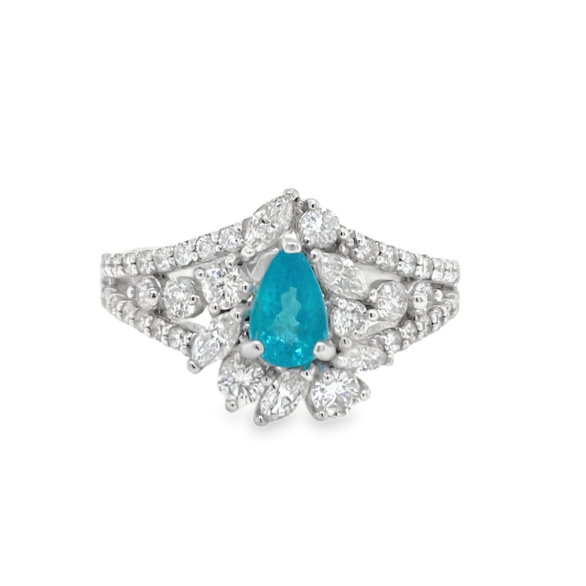 0.44ct Pear-Shaped Brazil Paraiba Tourmaline & Diamond Platinum Ring