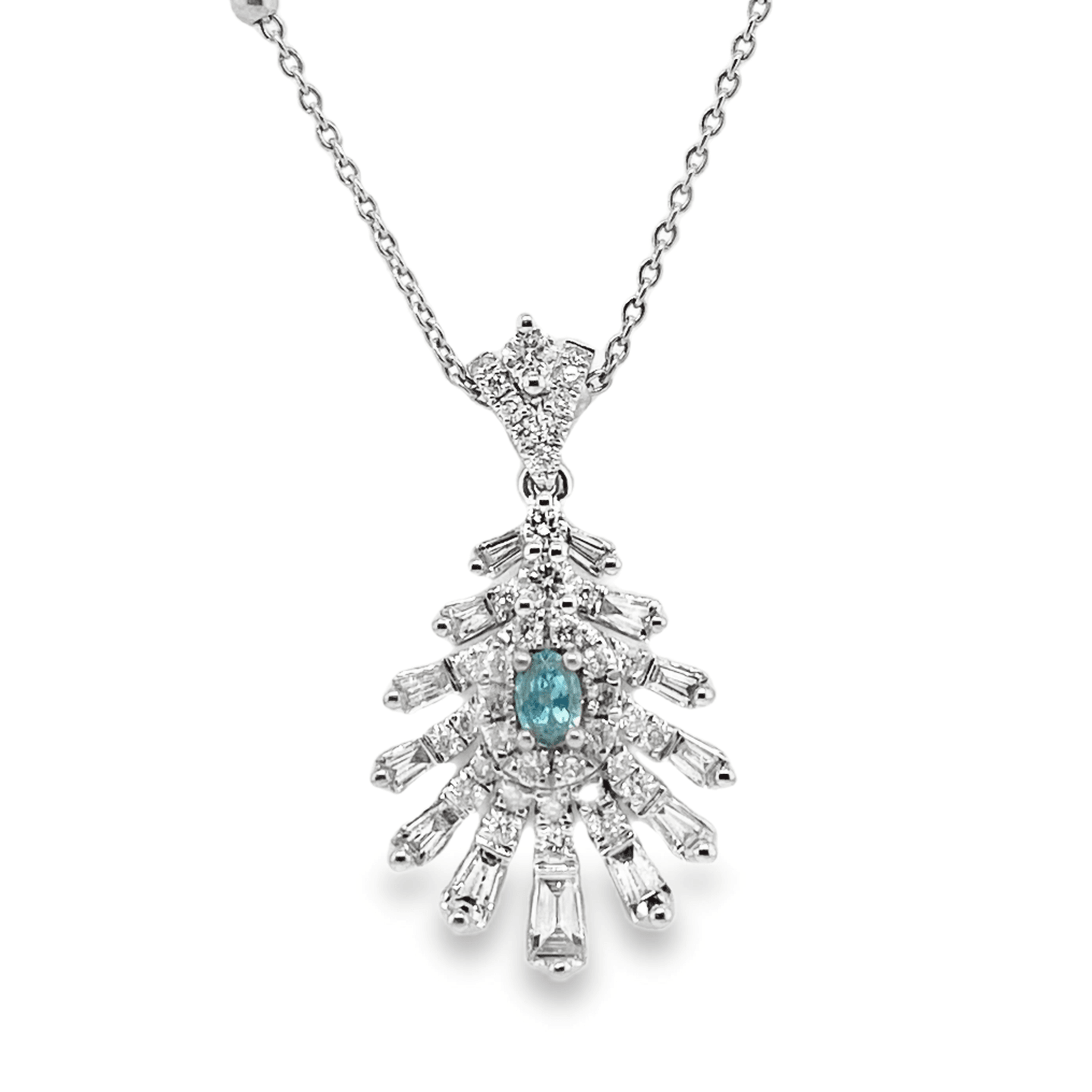 0.1ct Oval Paraiba Tourmaline & Diamond Leaf-Inspired Pendant - Candid Japan
