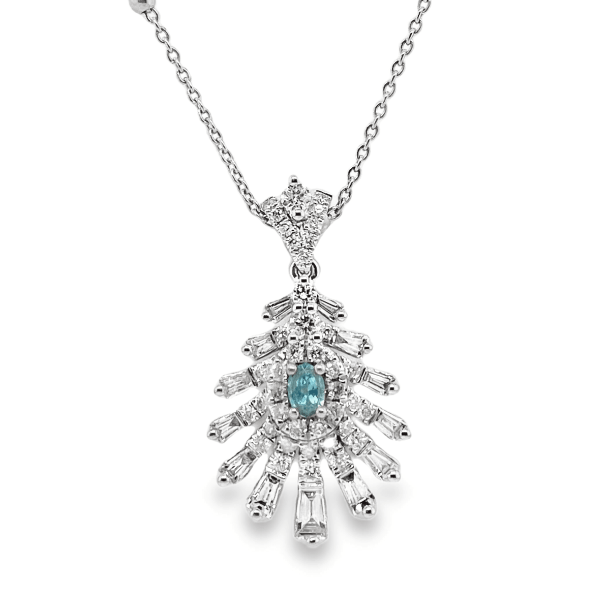 0.1ct Oval Paraiba Tourmaline & Diamond Leaf-Inspired Pendant - Candid Japan