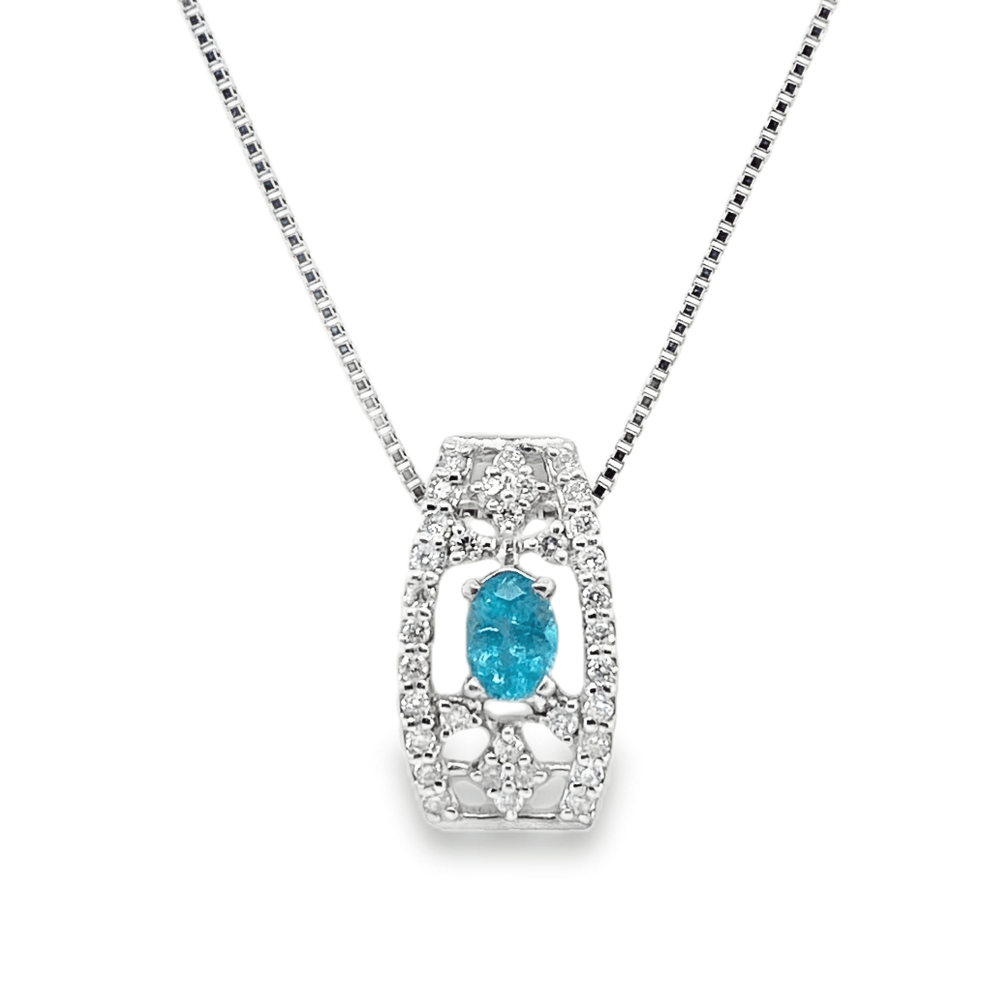0.29ct Oval Brazil Paraiba Tourmaline & Diamond Platinum Pendant - Candid Japan