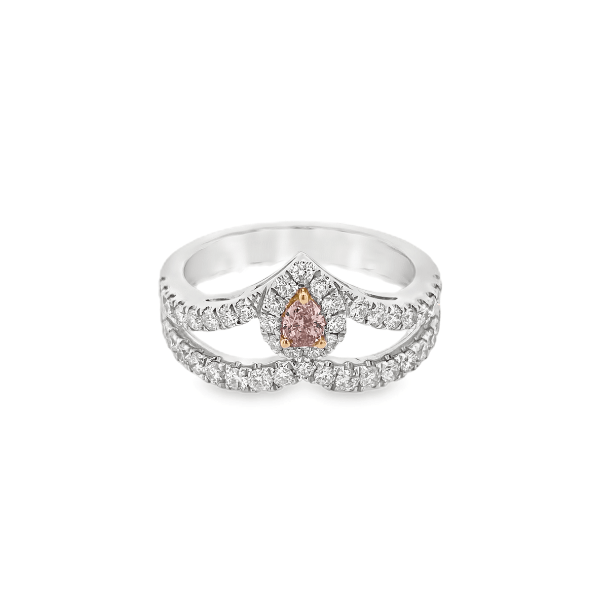 0.126ct Pear-Shaped Fancy Orange Pink Diamond Halo Ring - Candid Japan