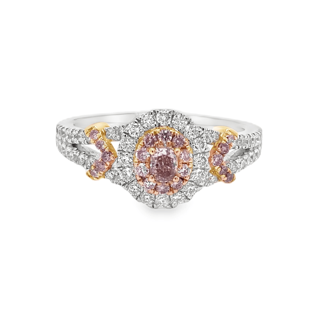 0.132ct Oval Fancy Light Purplish Pink Diamond Halo Ring - Candid Japan