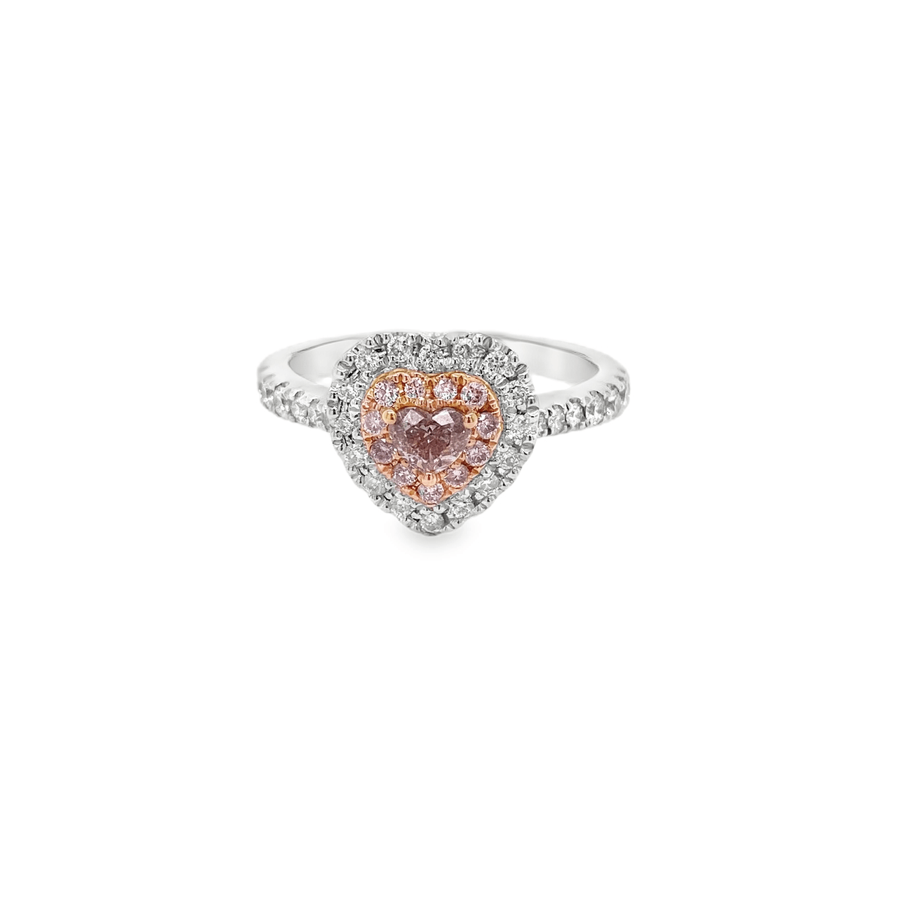 0.16ct Heart-Shaped Fancy Brown Pink Diamond Halo Ring in Platinum - Candid Japan