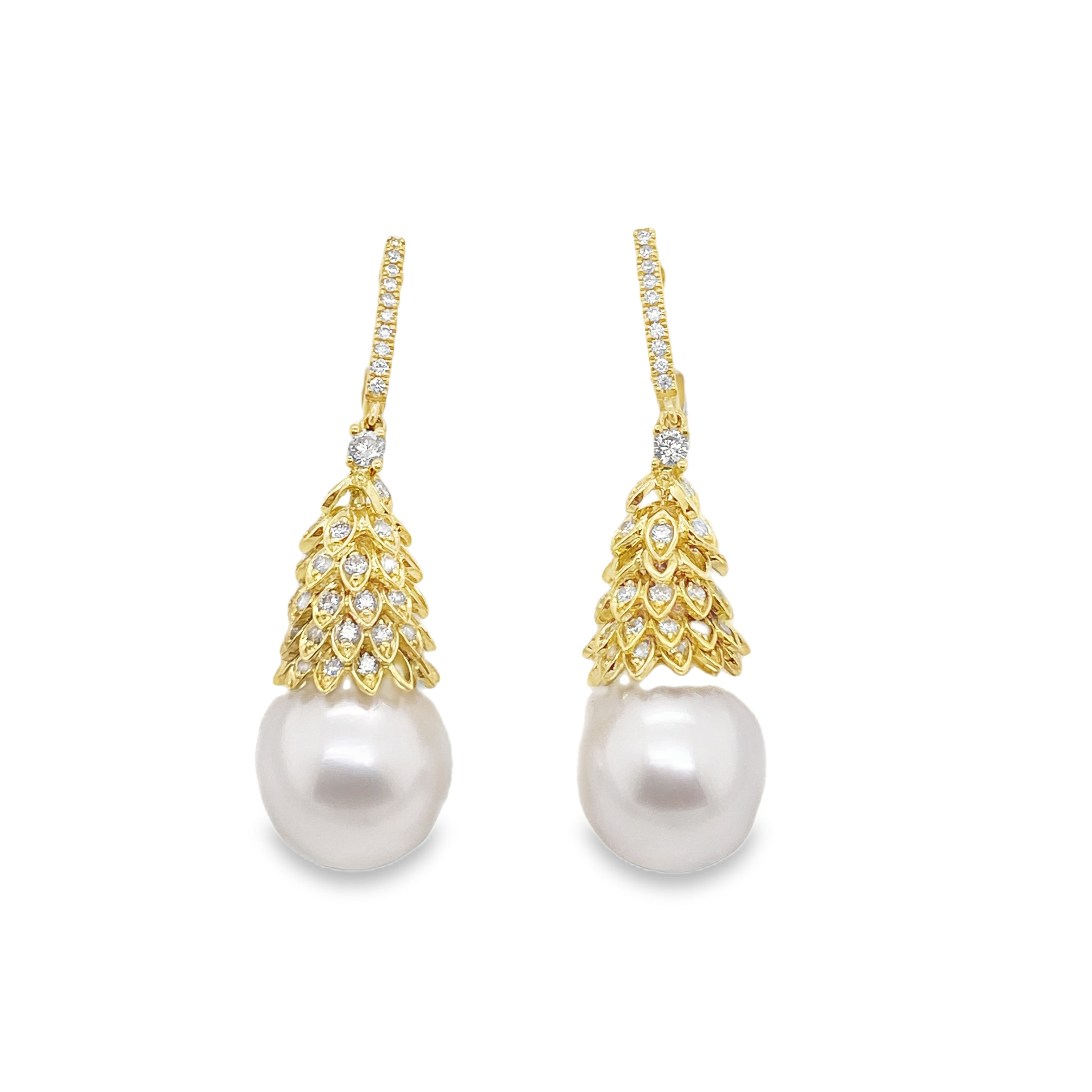 South Sea Pearl & Diamond Dangling Earrings