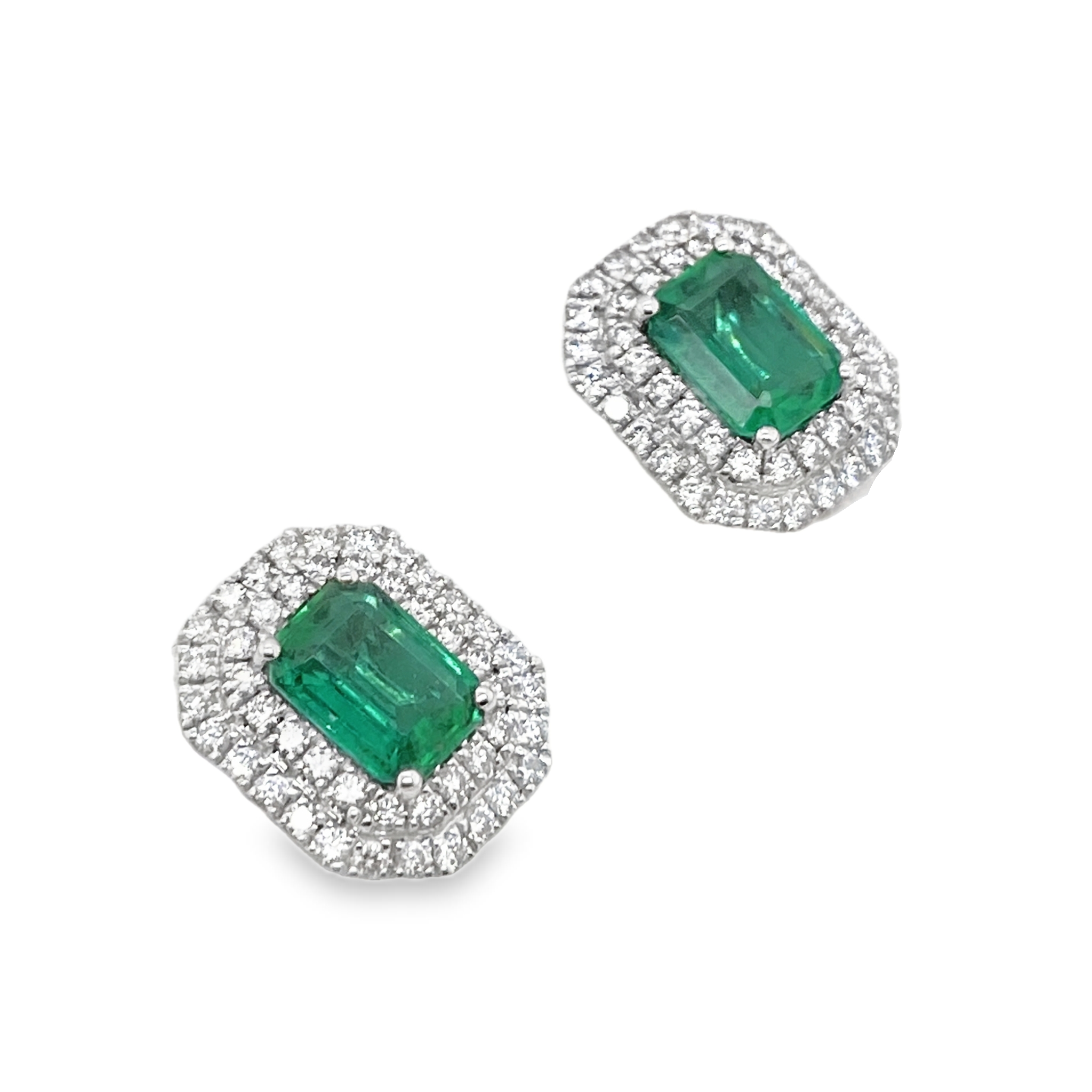 1.56ct Zambian Emerald & Diamond Halo Earrings