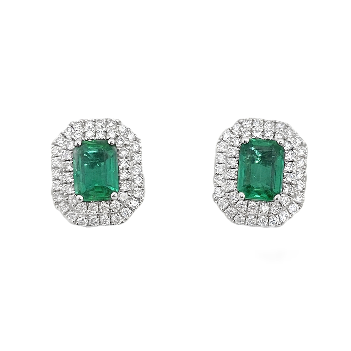 1.56ct Zambian Emerald & Diamond Halo Earrings