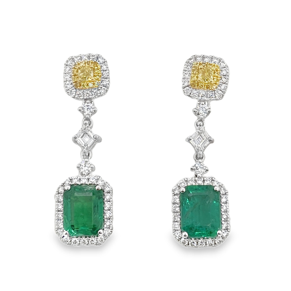 2.90ct Zambian Emerald & Yellow Diamond Lozenge Dangling