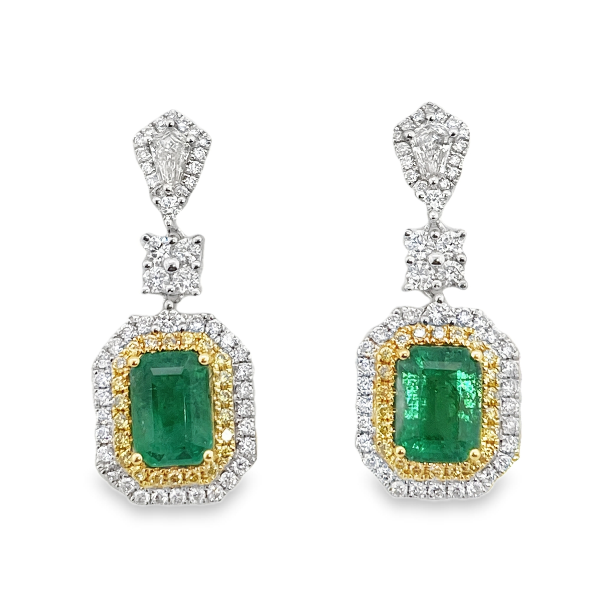 2.85ct Zambian Emerald & Diamond Kite Halo Earrings