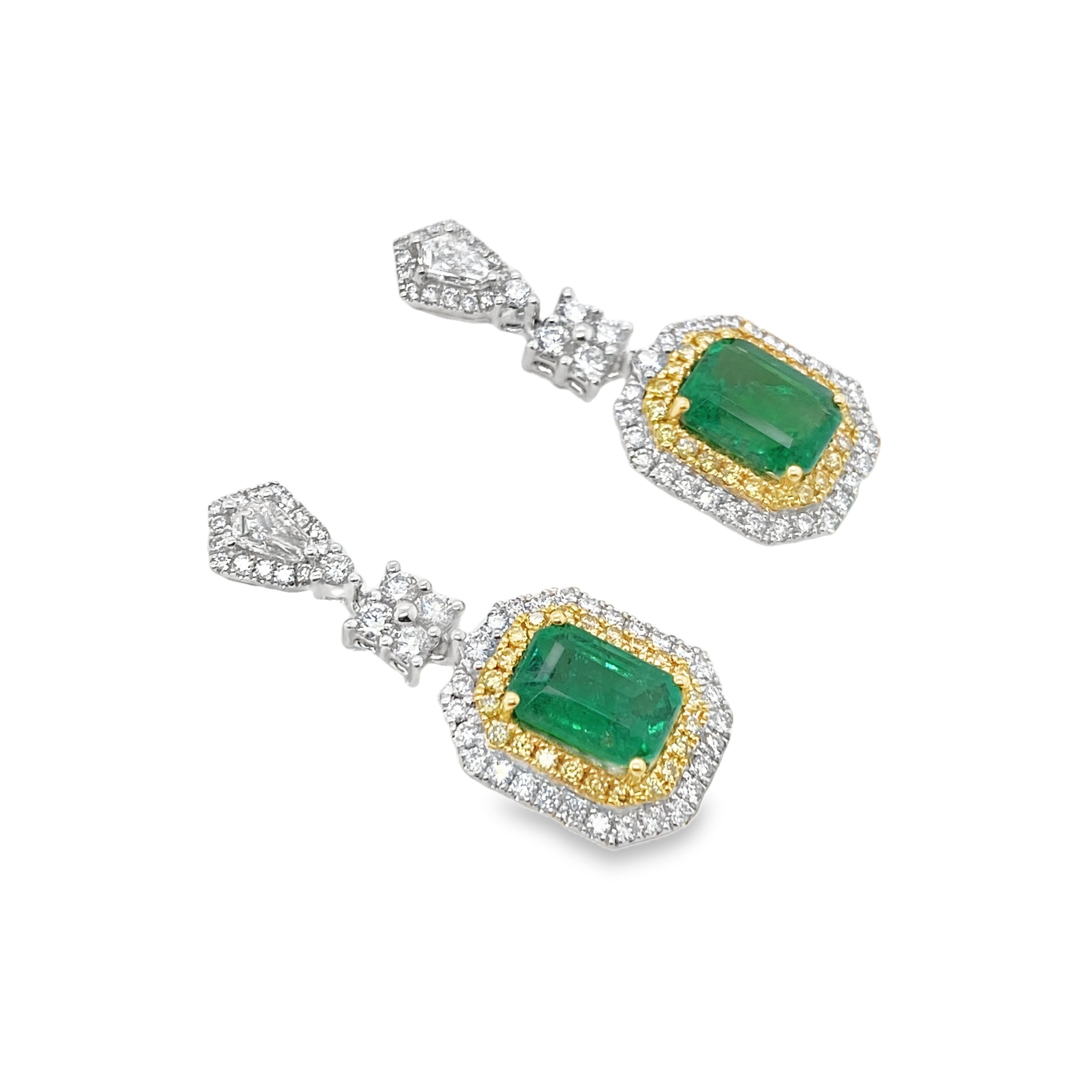 2.85ct Zambian Emerald & Diamond Kite Halo Earrings