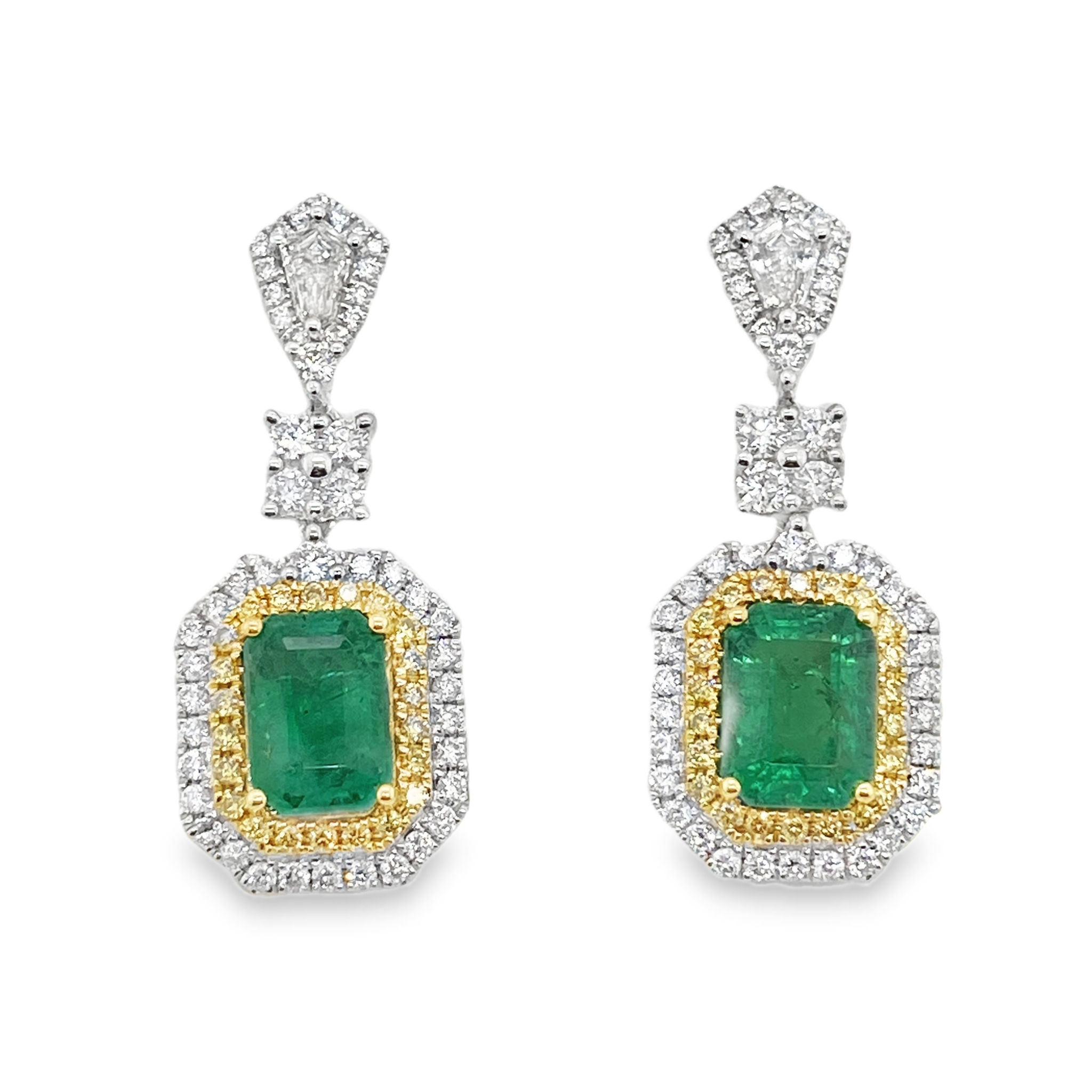 2.85ct Zambian Emerald & Diamond Kite Halo Earrings