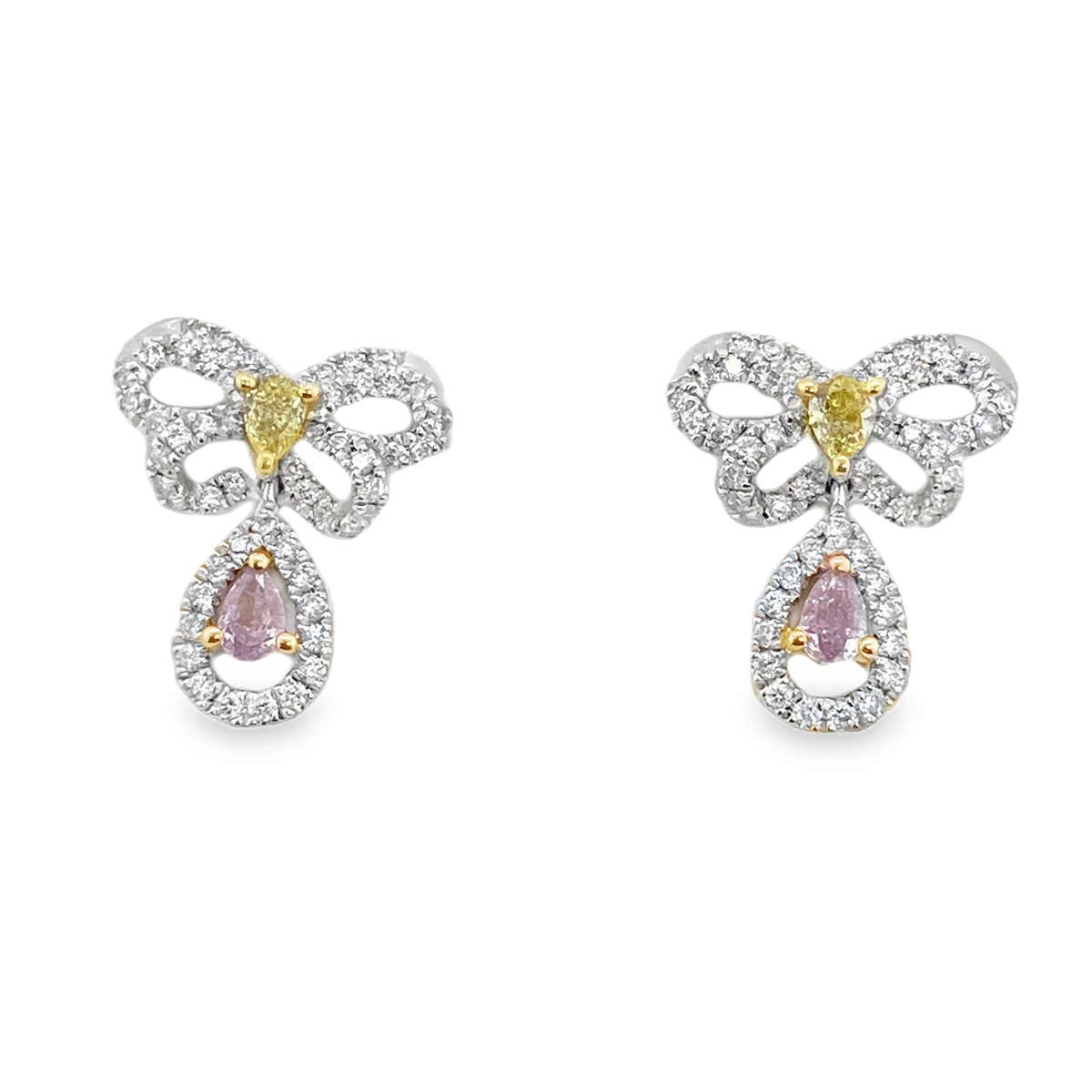 Butterfly Diamond Earrings with Pink & Yellow Accents