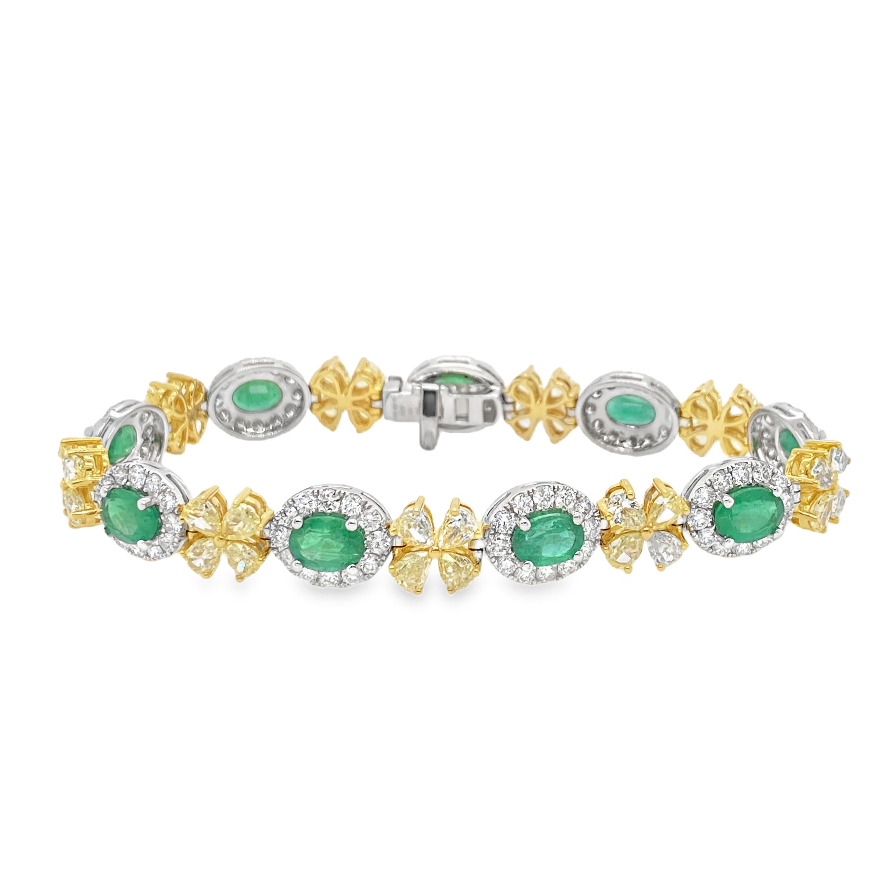 Oval Emerald & Yellow Diamond Floral Bracelet