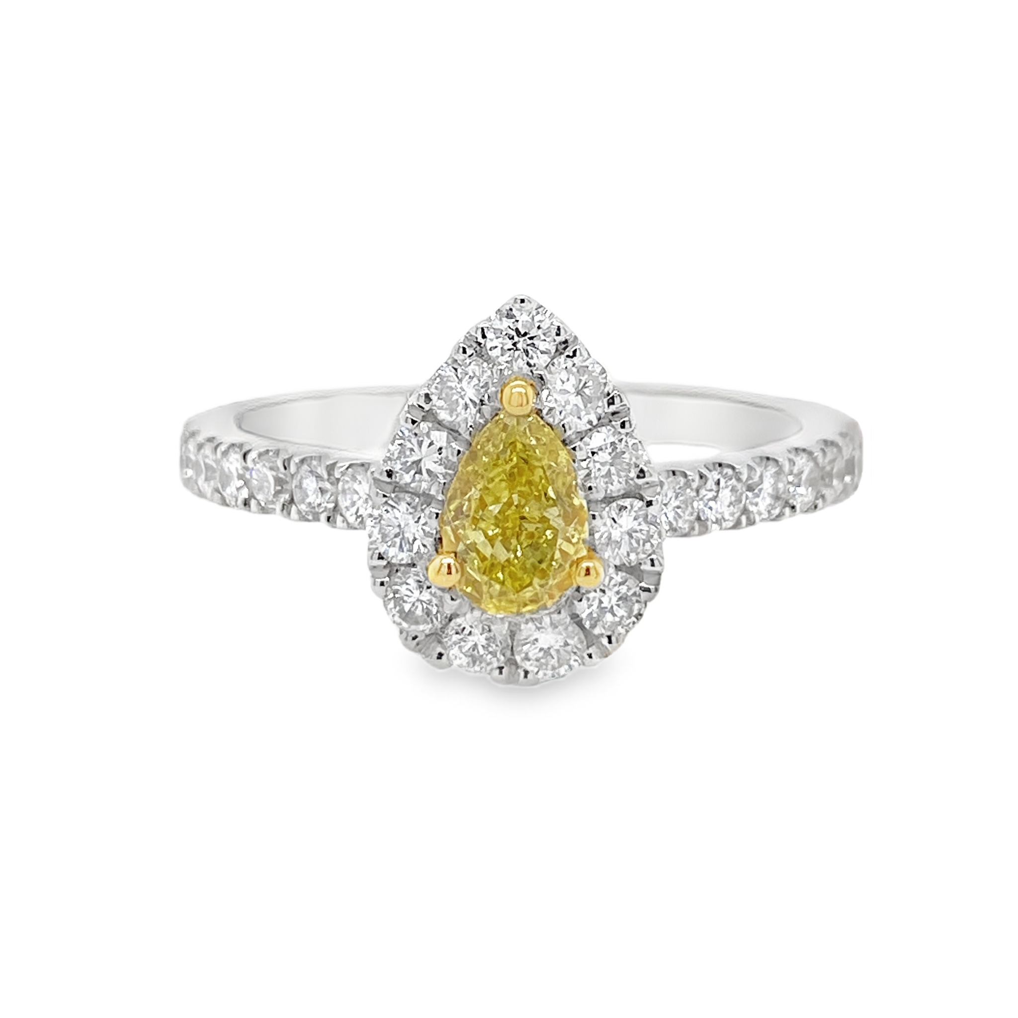 Fancy Intense Yellow Pear Diamond Ring