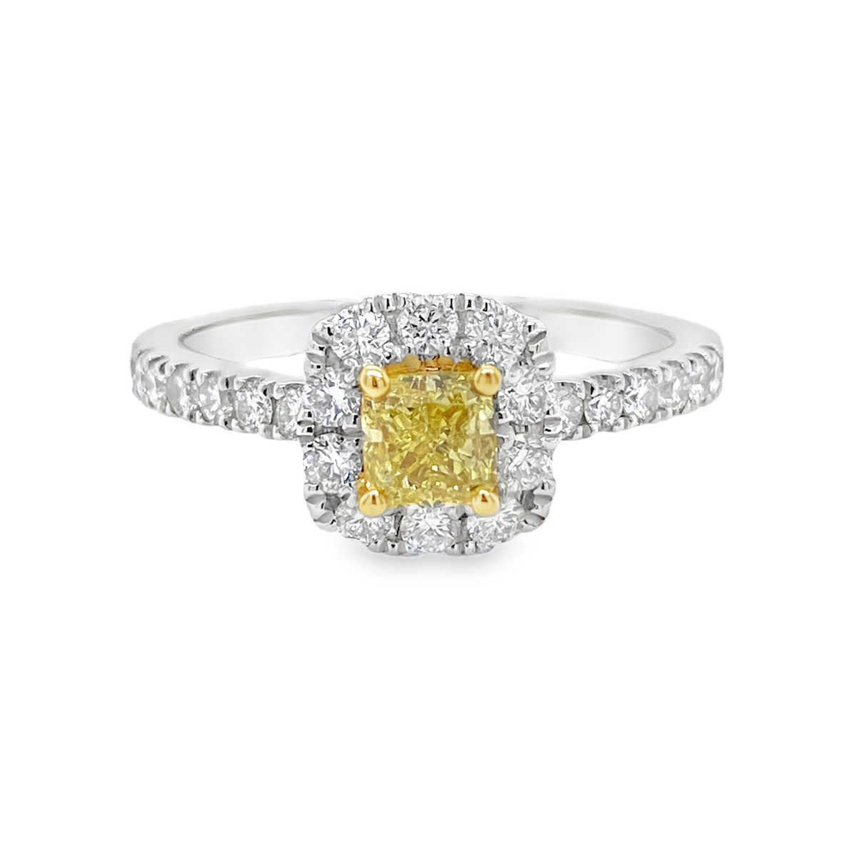 Fancy Intense Yellow Cushion Diamond Ring