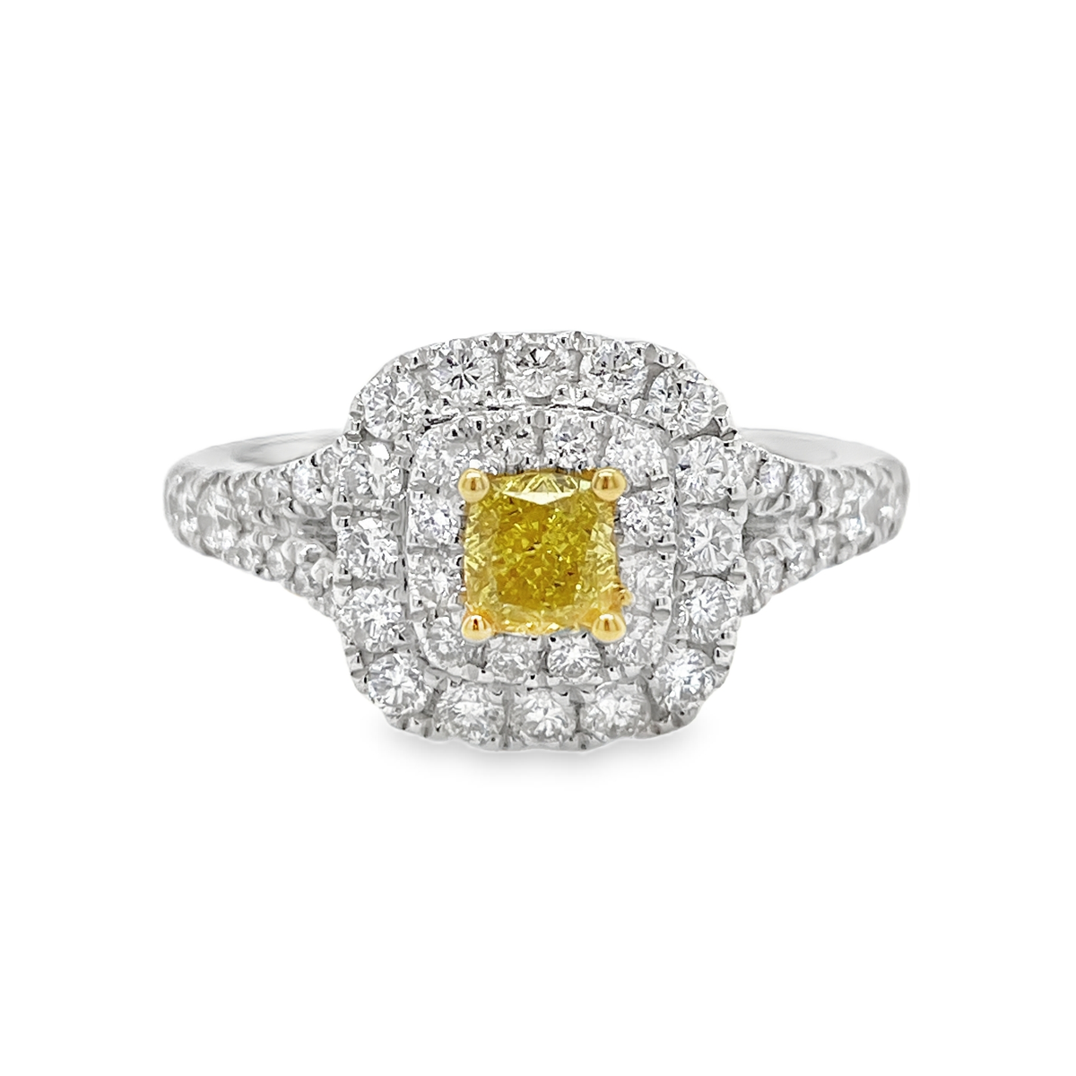 Fancy Vivid Yellow Cushion Diamond Ring