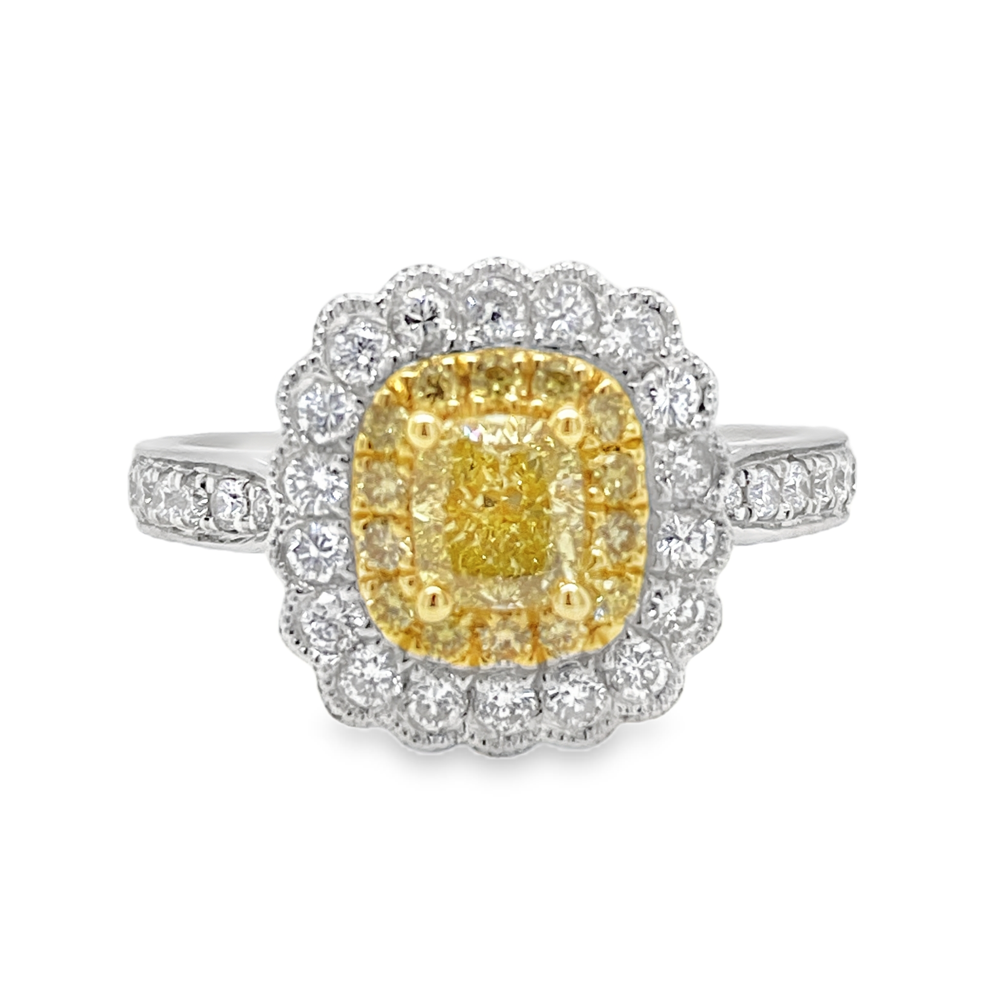 Fancy Intense Yellow Cushion Diamond Ring