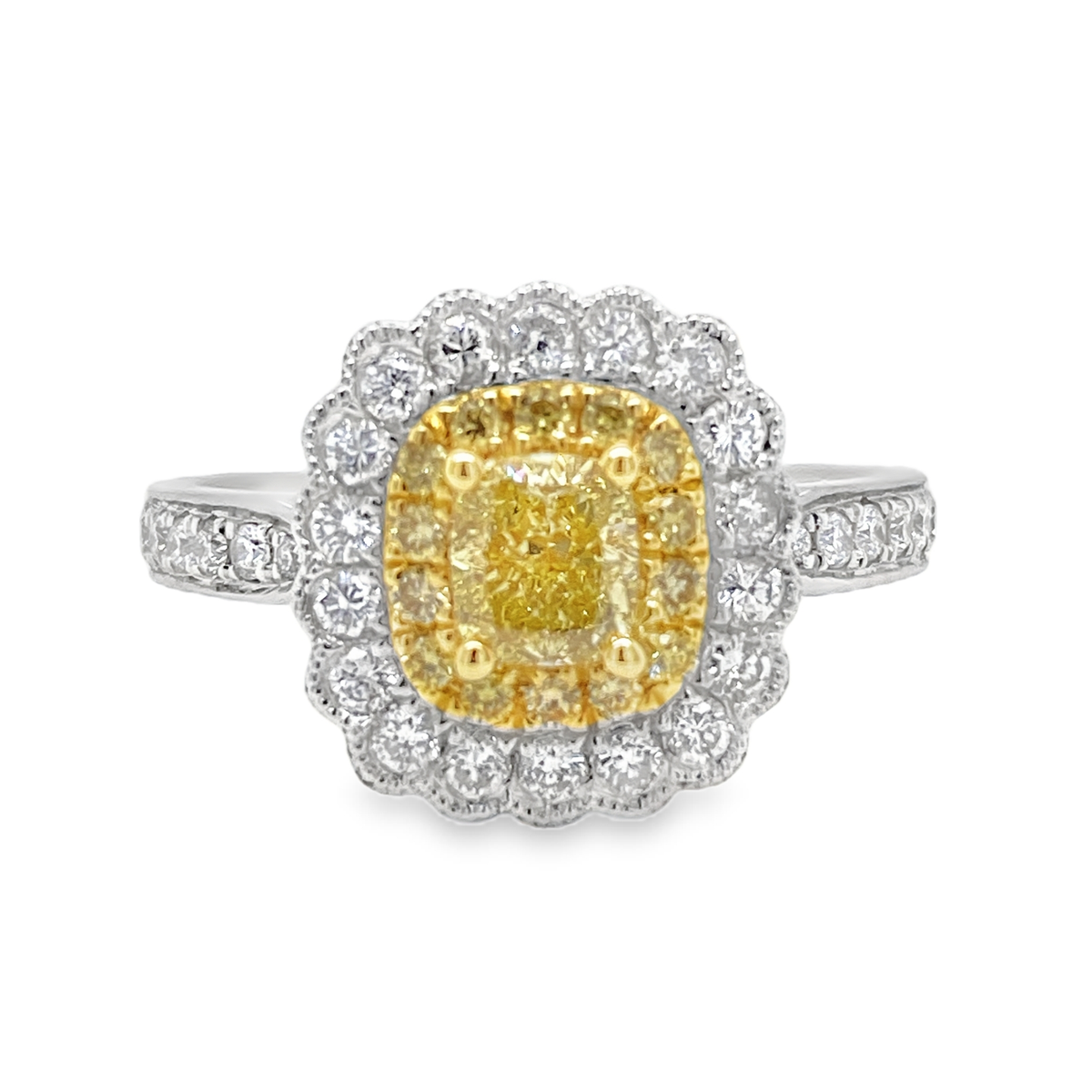 Fancy Intense Yellow Cushion Diamond Ring