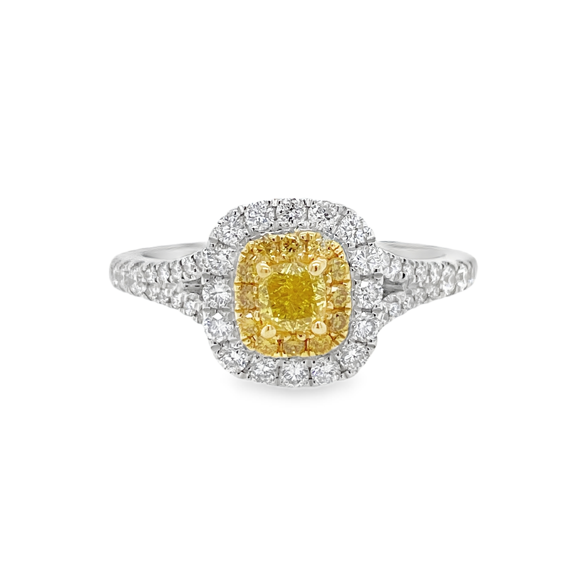Fancy Vivid Yellow Cushion Diamond Ring